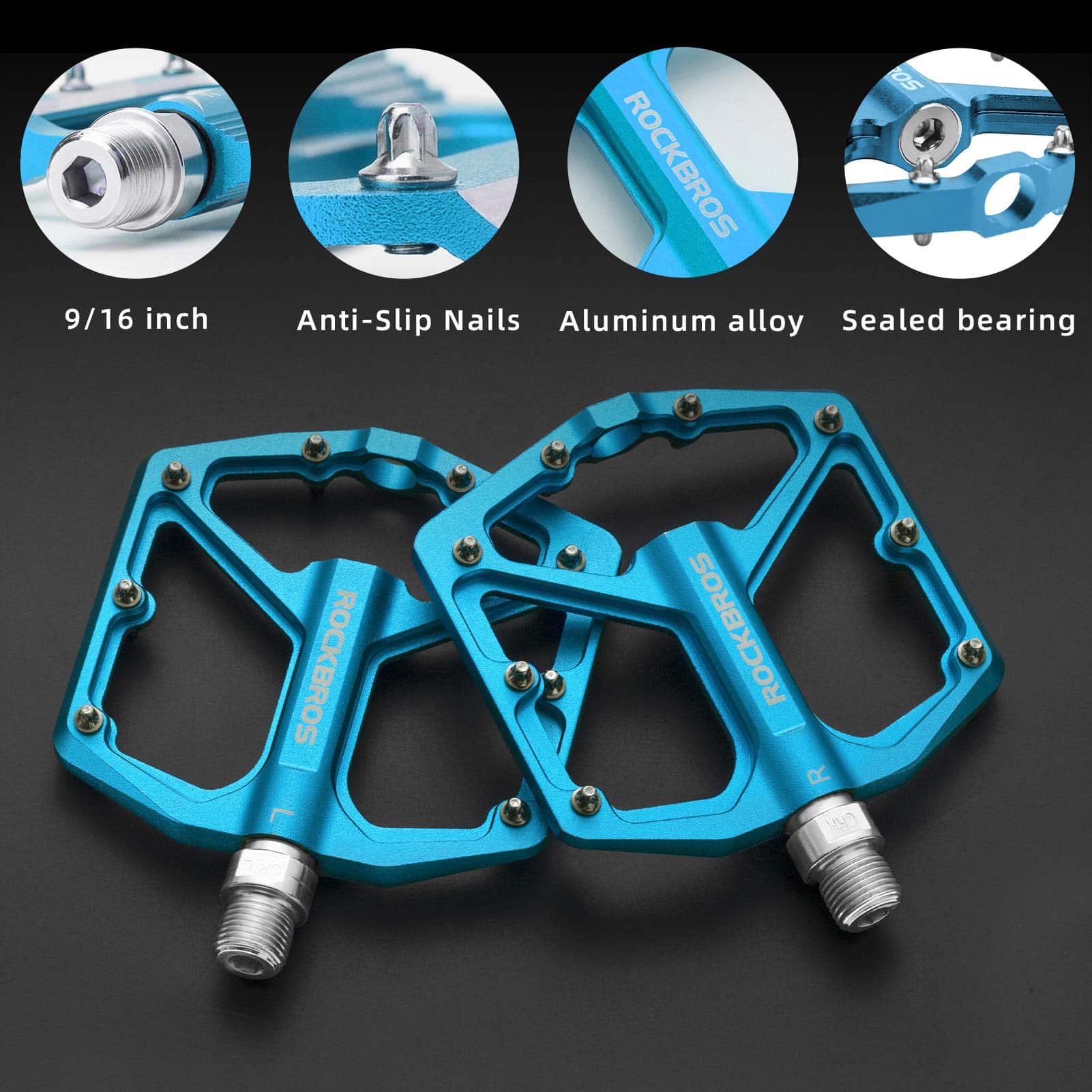 ROCKBROS Aluminium Platform Pedale 9/16 Zoll für MTB E-Bike Stadtrad