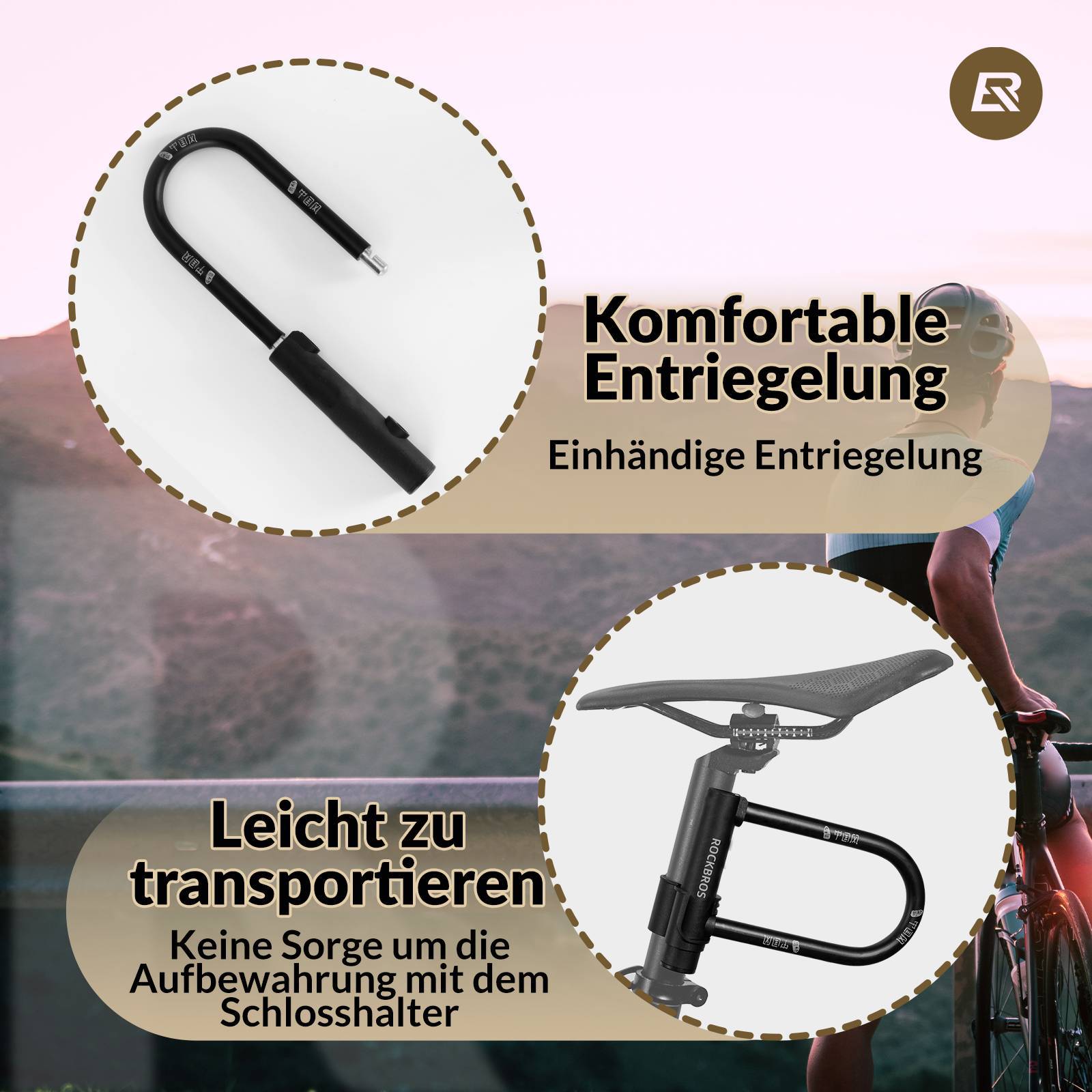 ROCKBROS Bügelschloss Fahrradschloss Hohe Sicherheit Schlösser Wasserdicht