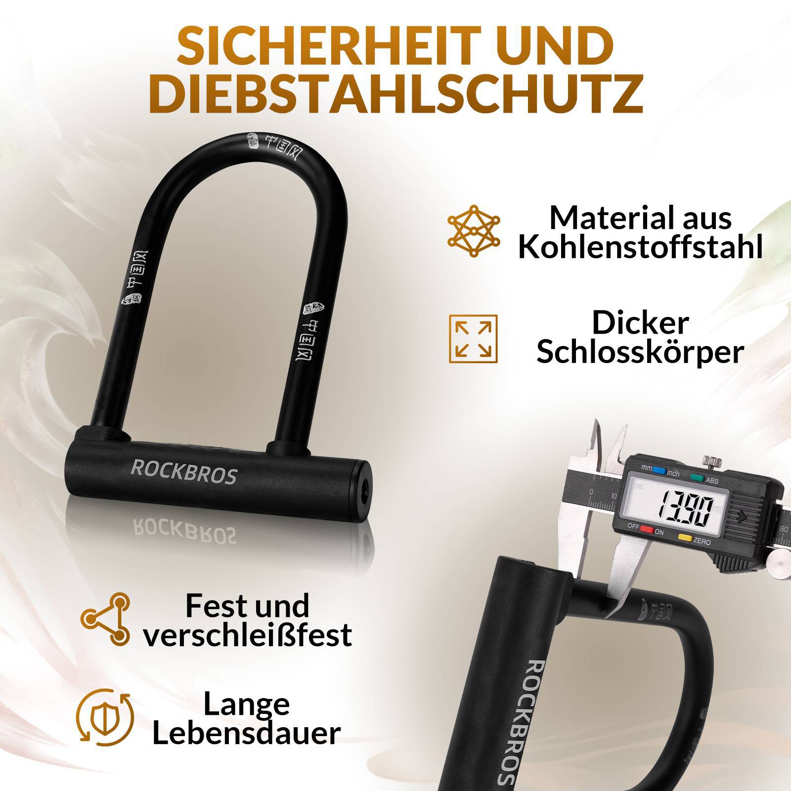 ROCKBROS Bügelschloss Fahrradschloss Hohe Sicherheit Schlösser Wasserdicht