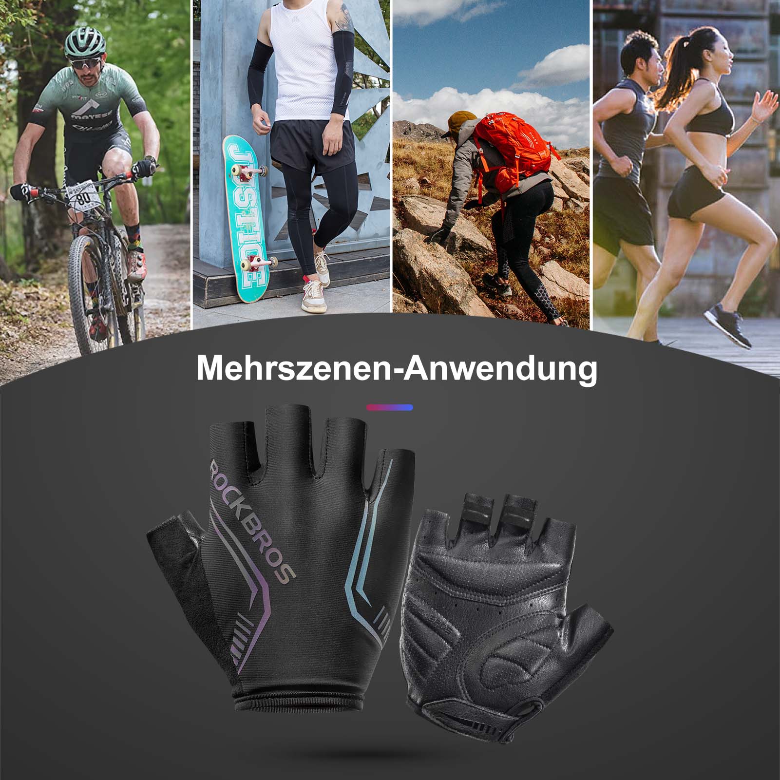 ROCKBROS Bunte reflektierende Kurzfingerhandschuhe
