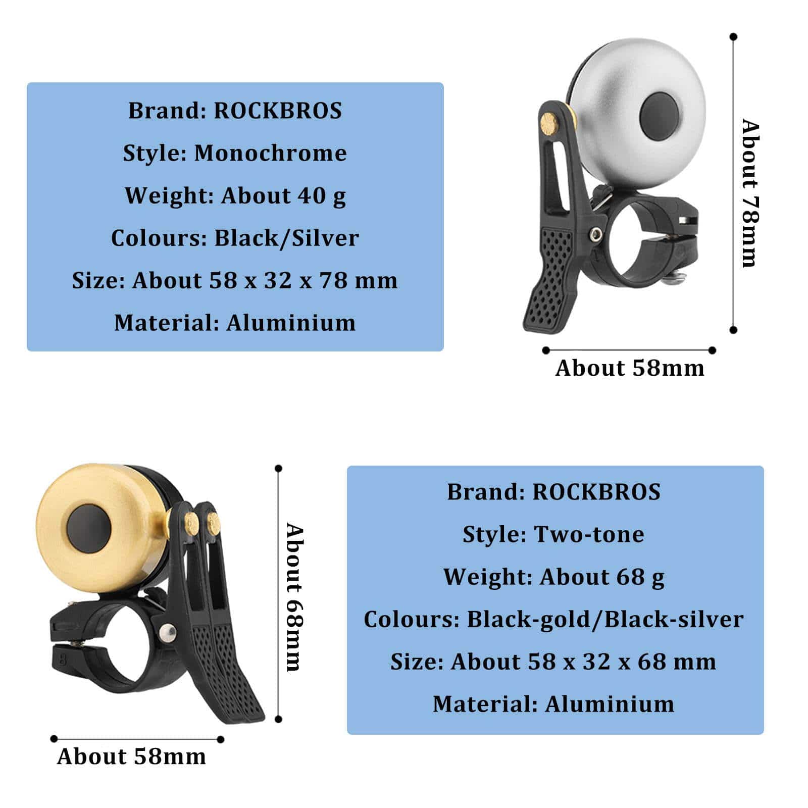 ROCKBROS Classic Brass Fahrradklingel Mini Fahrradglocken 1-2 Ringtone