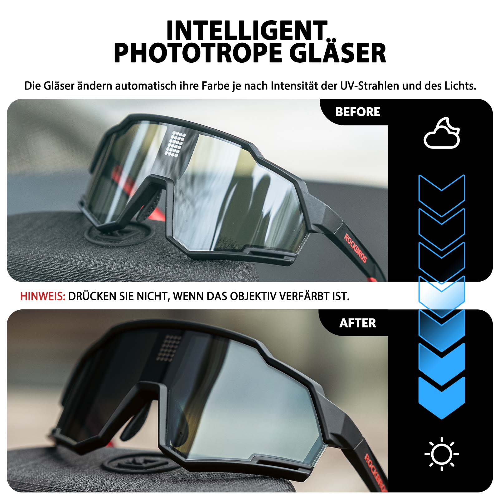 Smarte Radbrille mit Elektronischer Verdunkelung