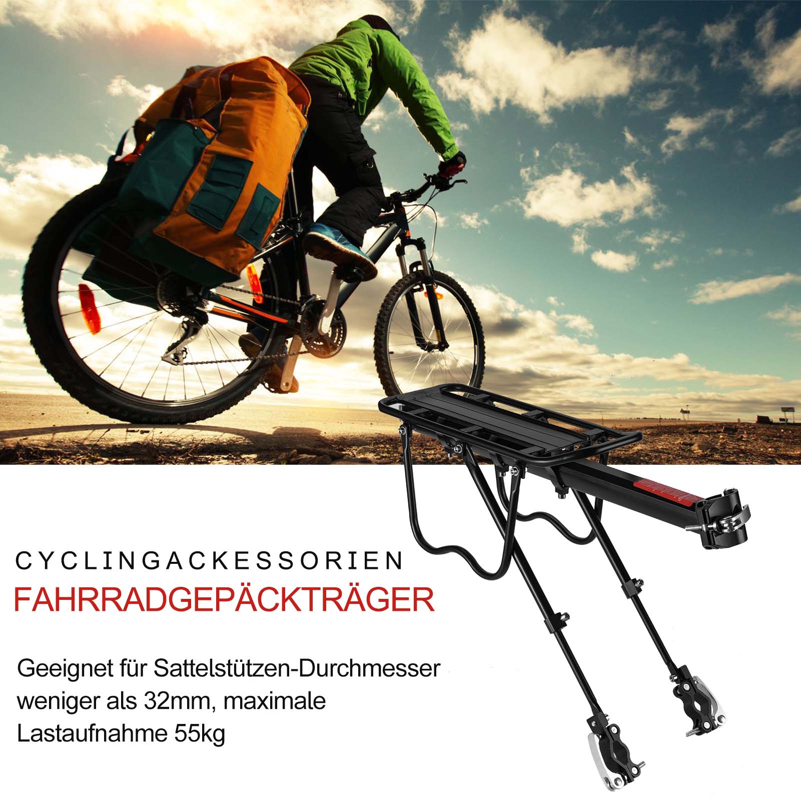 ROCKBROS Fahrrad Gepäckträger Schnellspanner mit Reflektor 24-29 Zoll Aluminiumlegierung