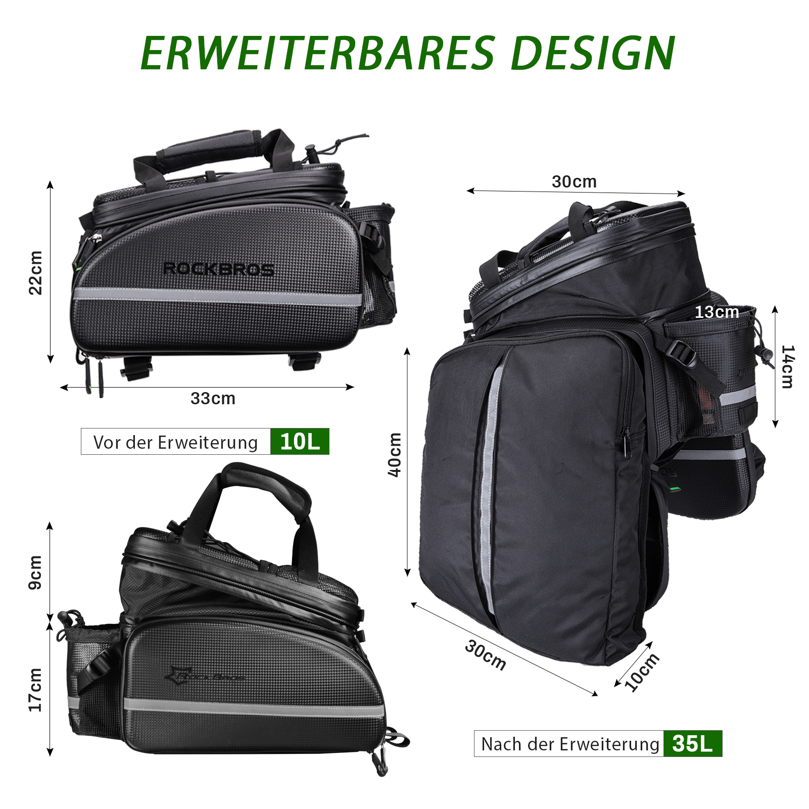 ROCKBROS Fahrrad Gepäckträgertasche 10-35L Wasserdicht Transporttasche
