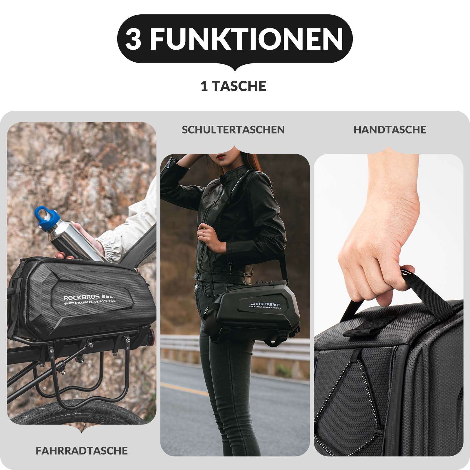Fahrrad-Gepäckträgertasche, 9L, wasserabweisend – inkl. Regenhülle & verstellbarem Schultergurt