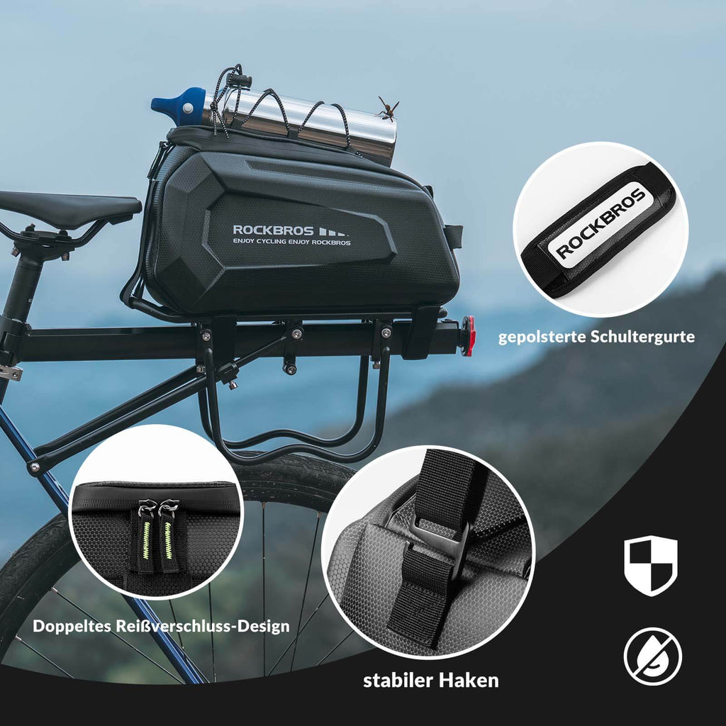 Fahrrad-Gepäckträgertasche, 9L, wasserabweisend – inkl. Regenhülle & verstellbarem Schultergurt