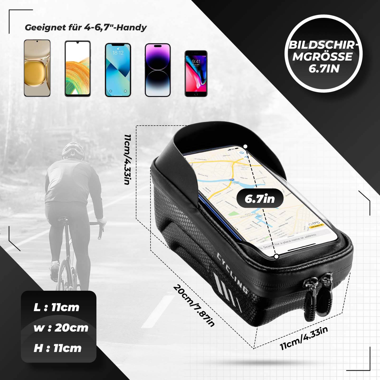 ROCKBROS Fahrrad Handytasche Handyhalterung mit Touchscreen 6.7 Zoll