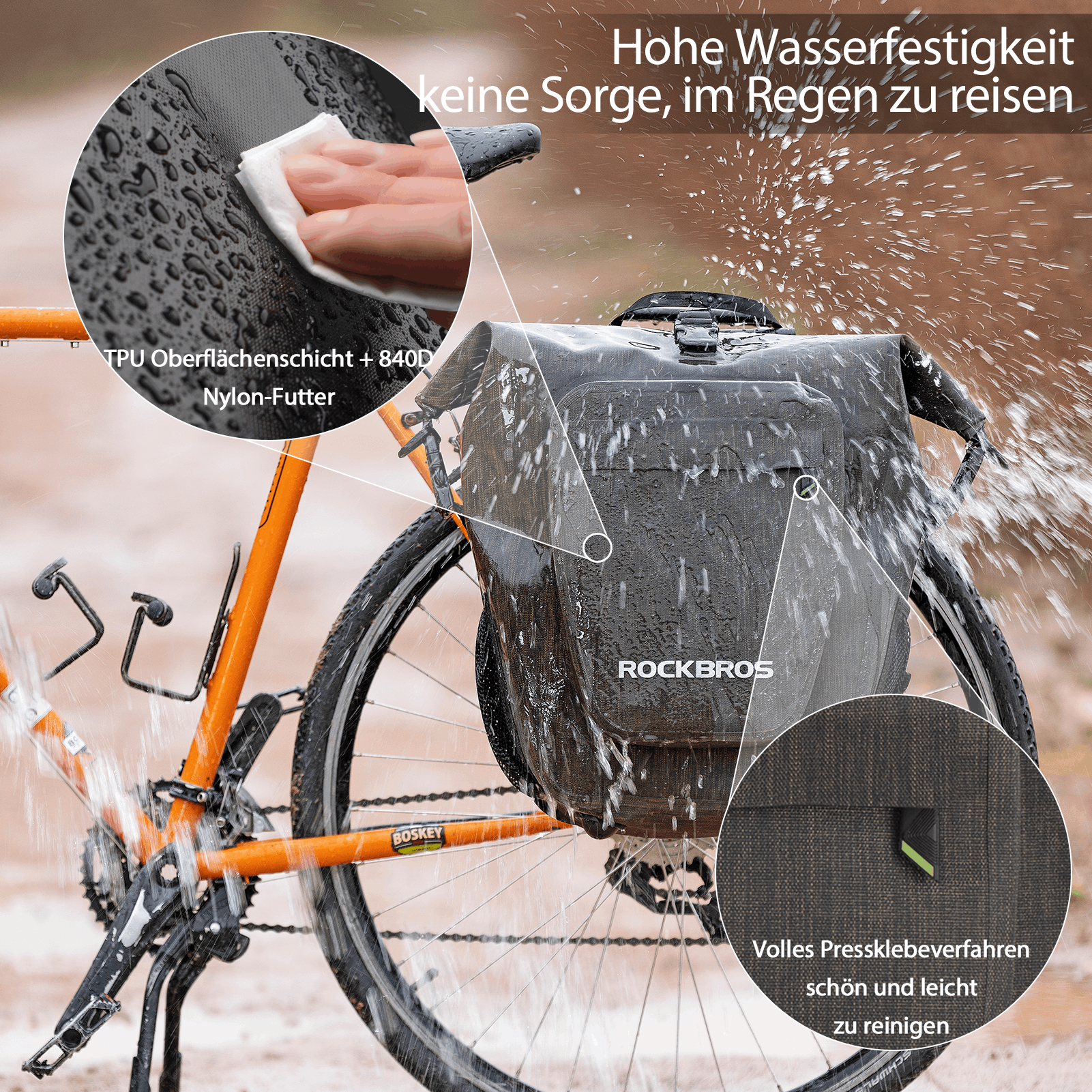 ROCKBROS Fahrrad hinter Gepäckträgertasche wasserdicht 20-27L für E-Bike/Rennrad/MTB