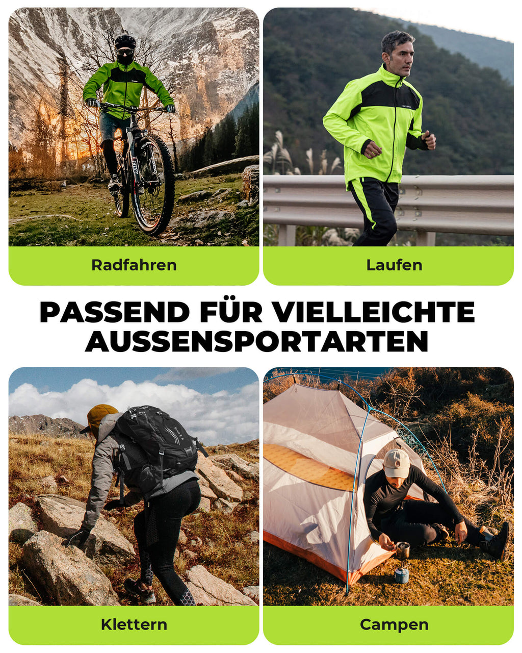 ROCKBROS Fahrrad Hose Wasserabweisend Radlerhose Leuchtendes Grün