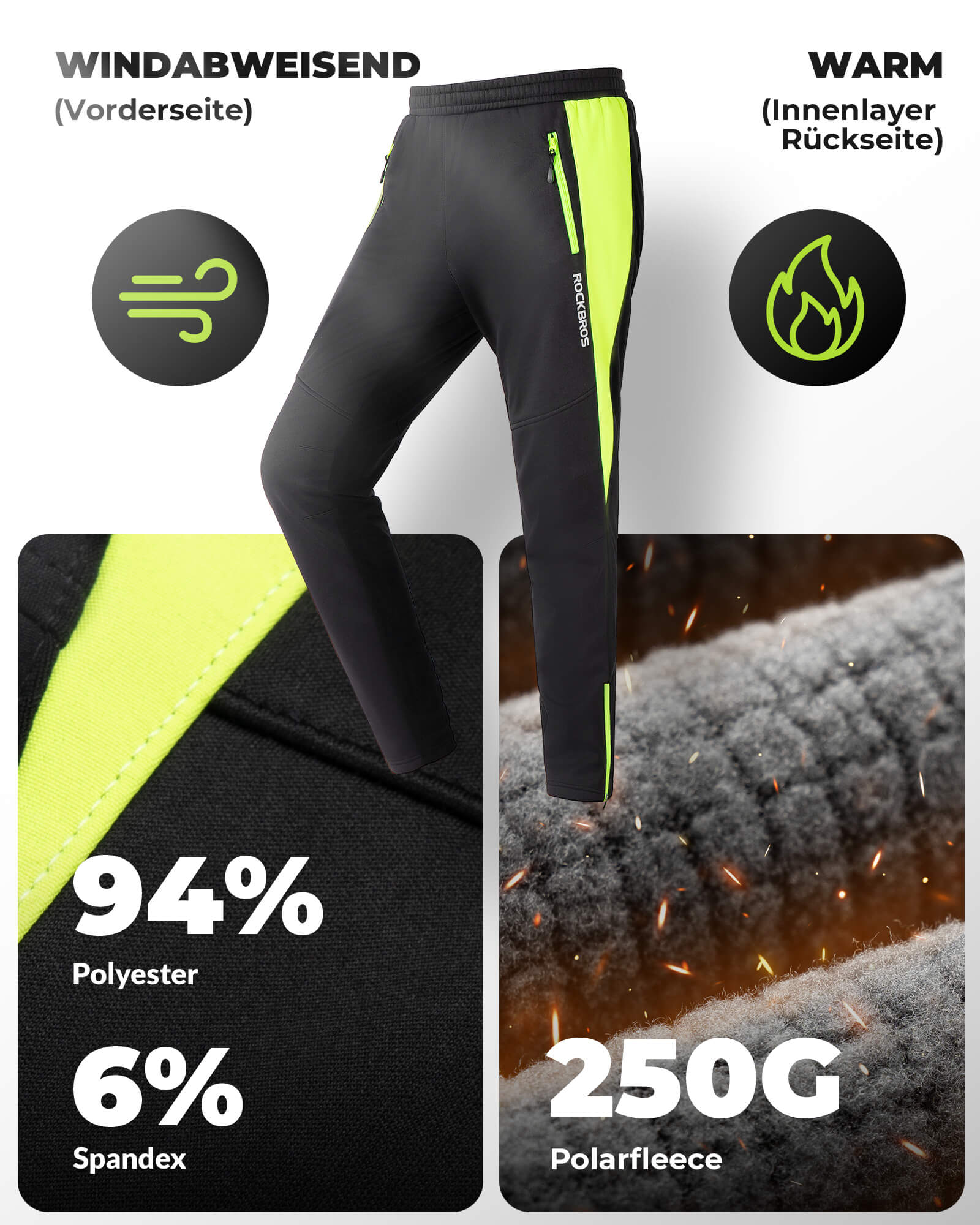 ROCKBROS Fahrrad Hose Wasserabweisend Radlerhose Leuchtendes Grün
