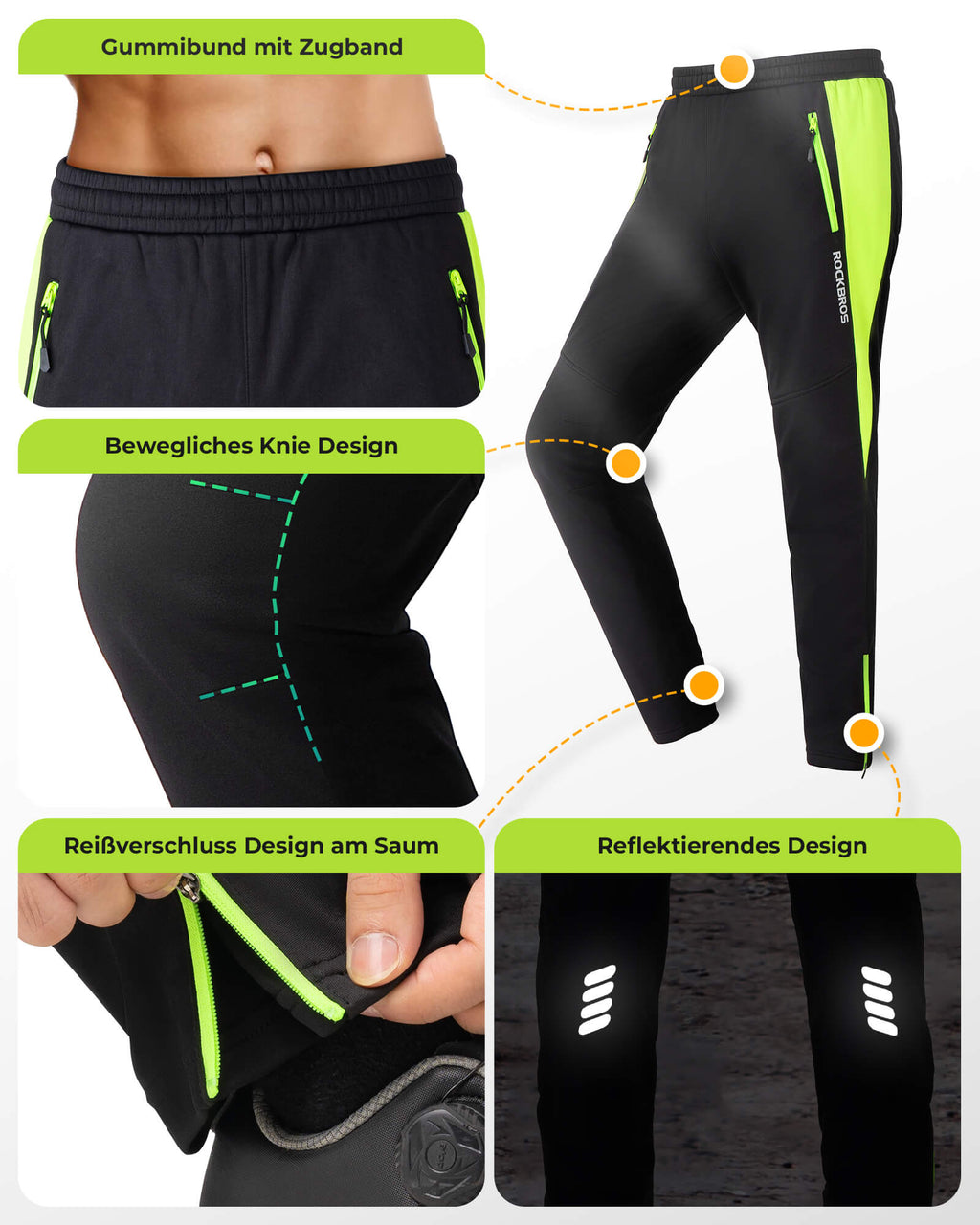 ROCKBROS Fahrrad Hose Wasserabweisend Radlerhose Leuchtendes Grün