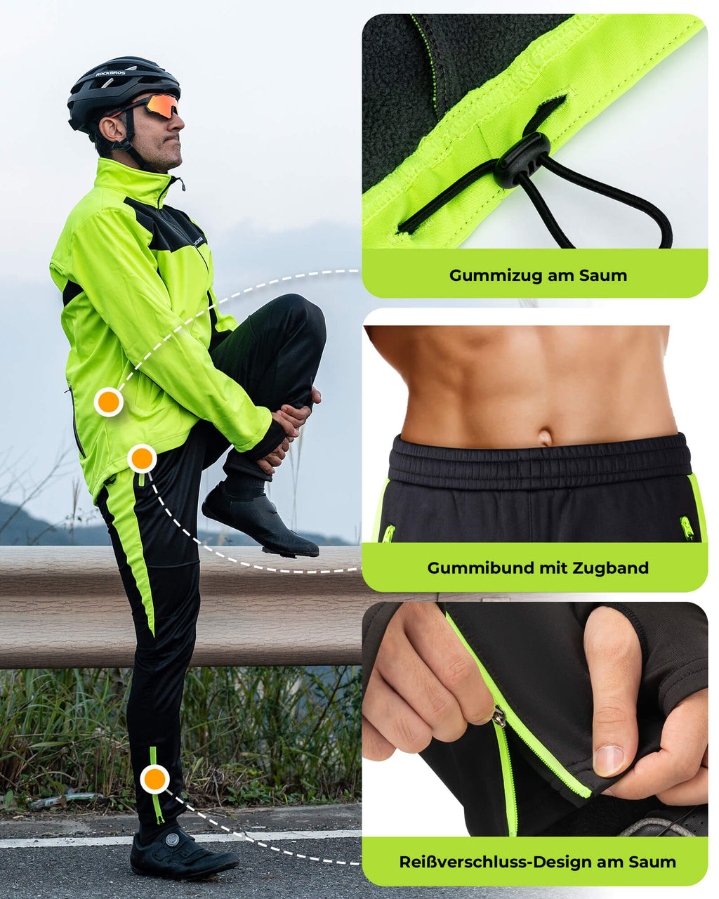 ROCKBROS Fahrrad Jacke & Hose Winter Fahrradanzug Leuchtendes Grün
