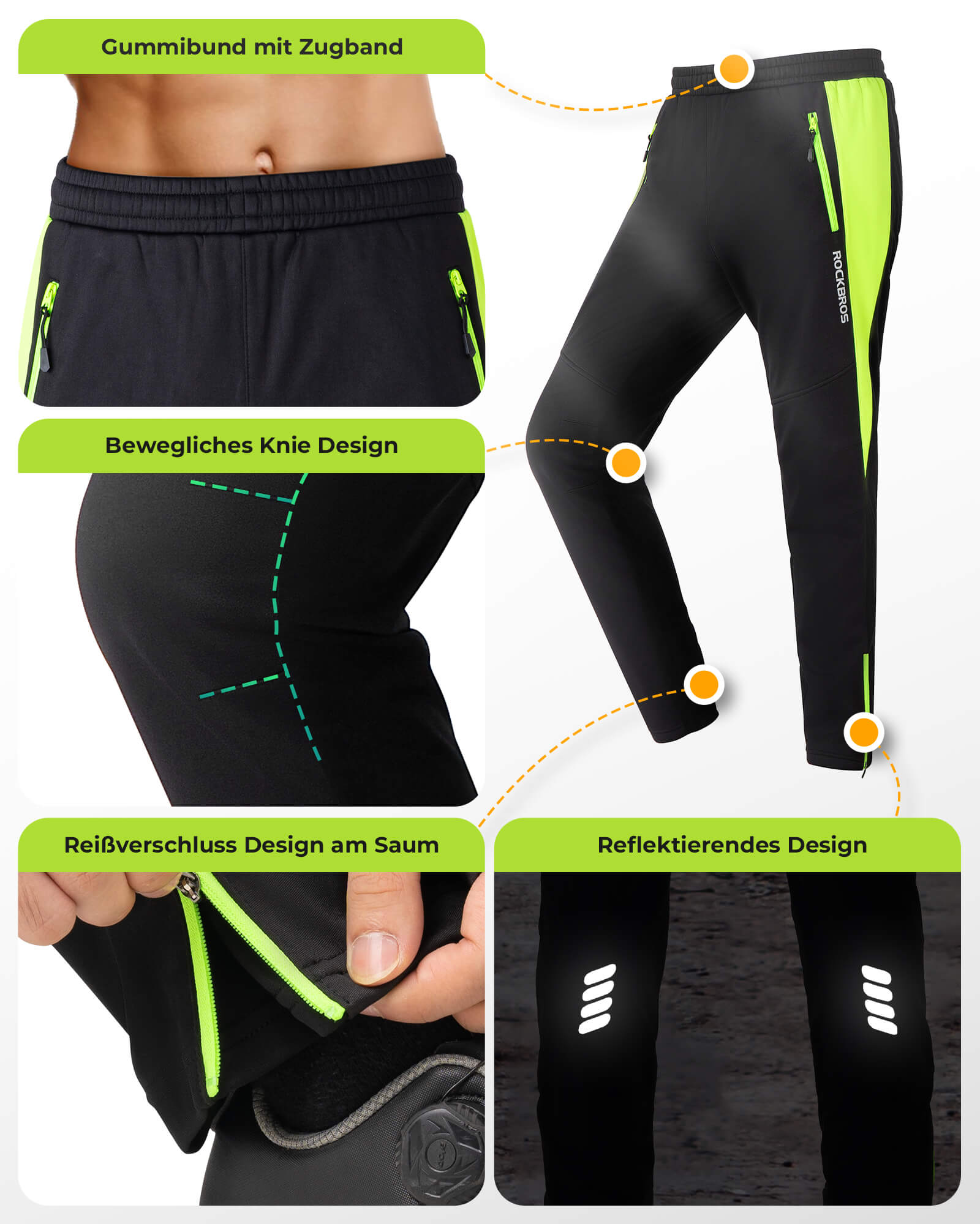 ROCKBROS Fahrrad Jacke & Hose Winter Fahrradanzug Leuchtendes Grün