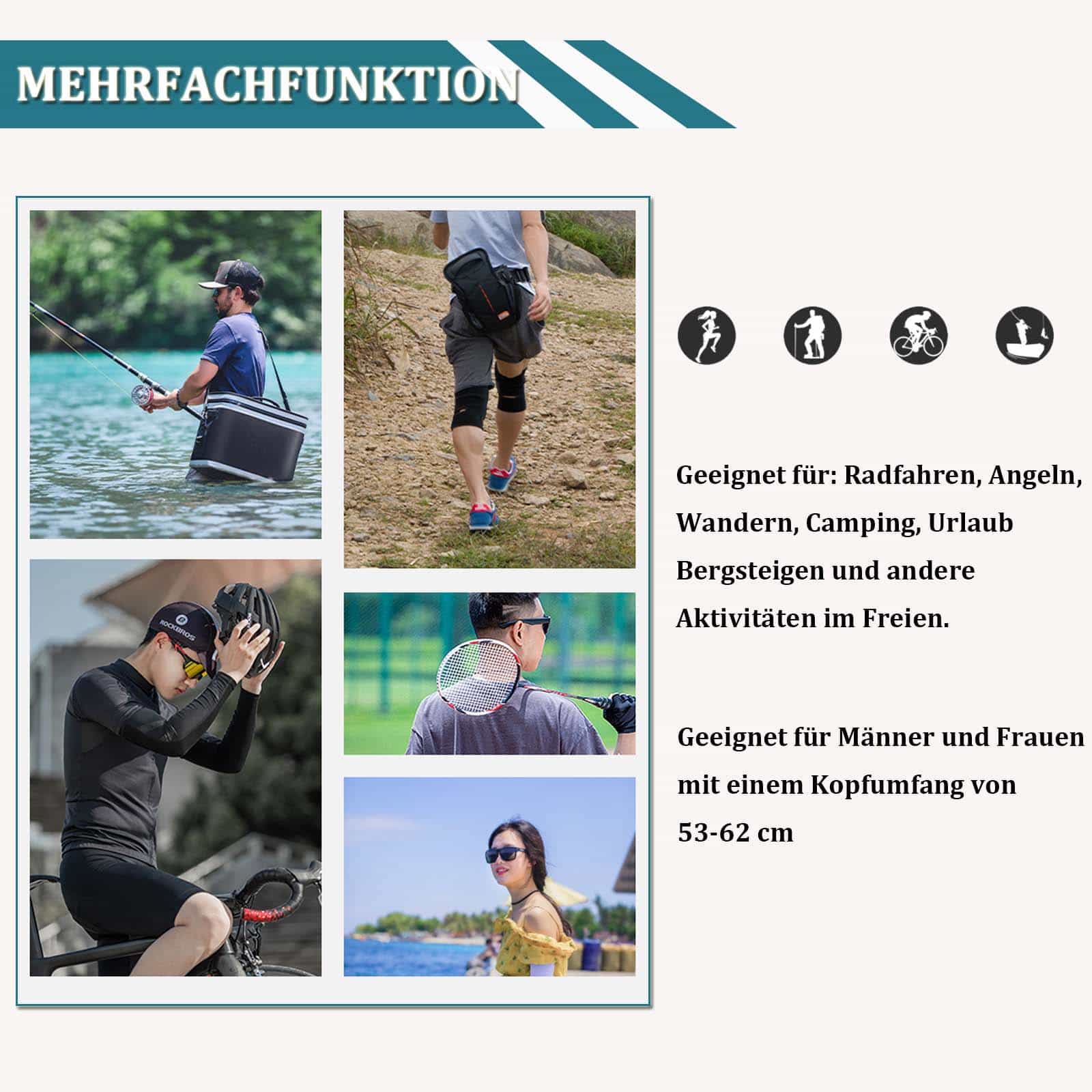ROCKBROS Fahrrad Kappe UV-Schutz Sport Hut für Damen Herren 54-61 cm