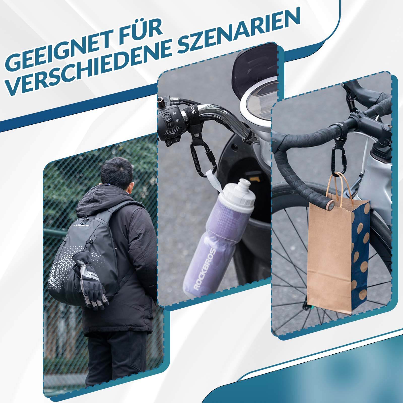 ROCKBROS Fahrrad Karabinerhaken Multifunktional mit Strapazierfähigem Gurt