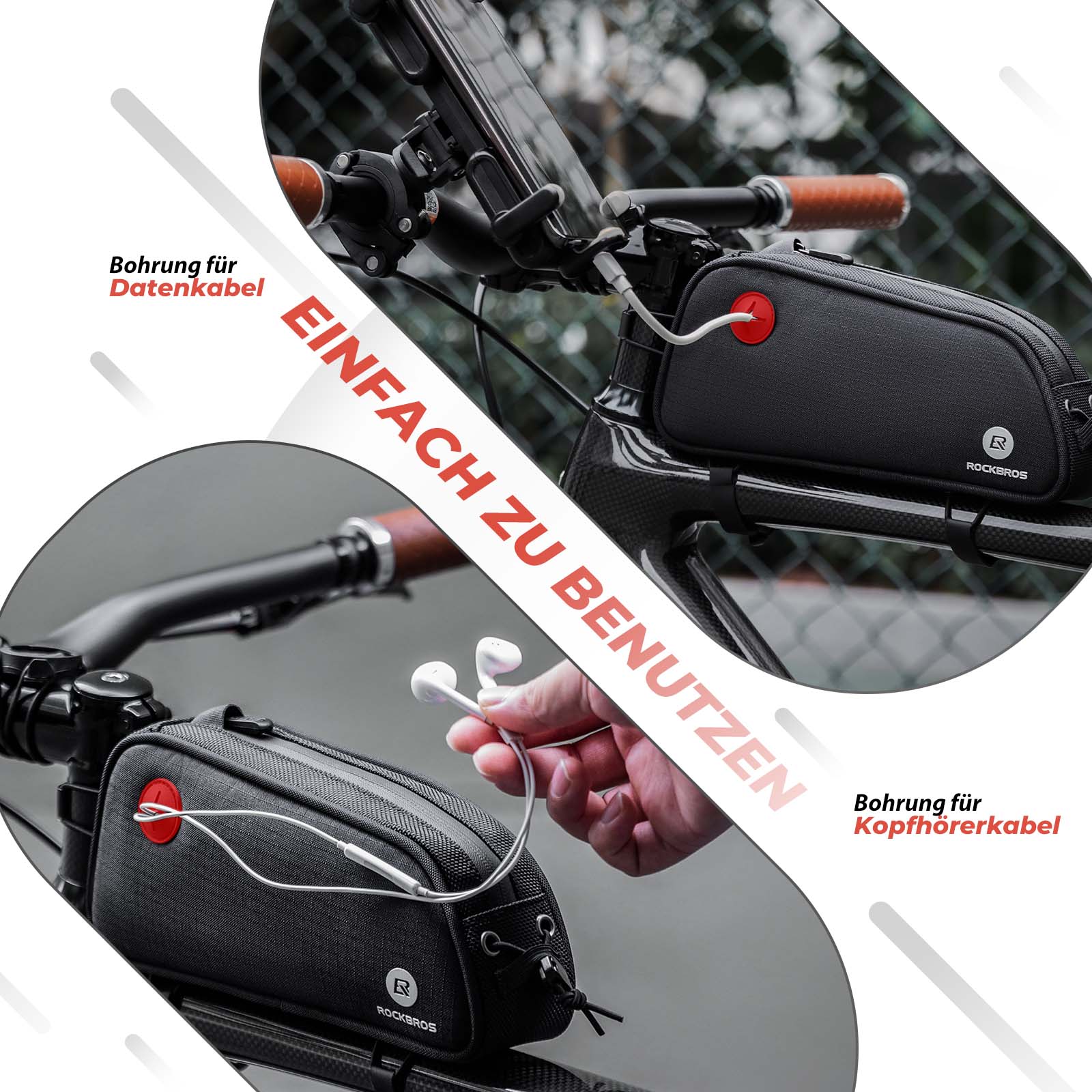 ROCKBROS Fahrrad Rahmentasche 1.3L MTB Oberrohrtasche Schwarz