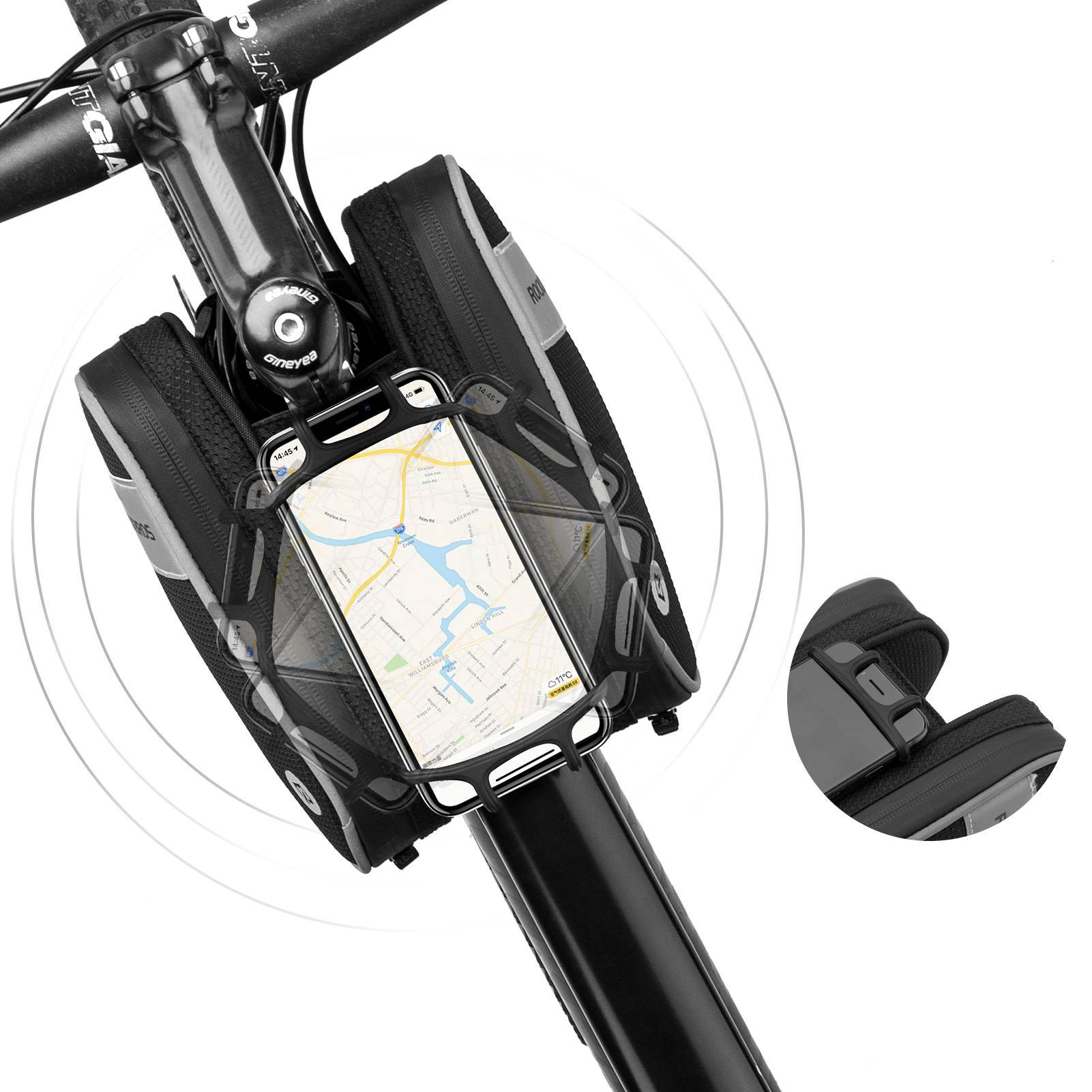 ROCKBROS Fahrrad Rahmentasche mit 360° drehbare Handyhalter 1,5 L BK