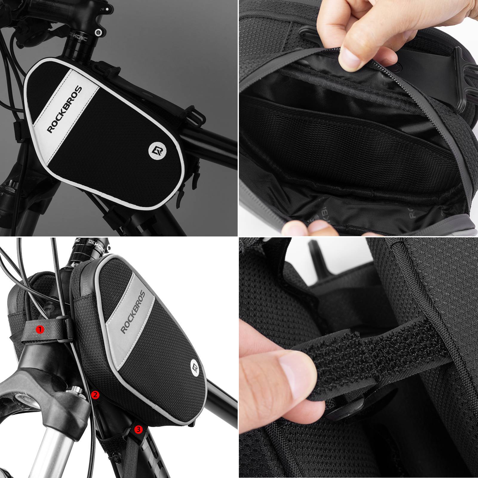 ROCKBROS Fahrrad Rahmentasche mit 360° drehbare Handyhalter 1,5 L BK