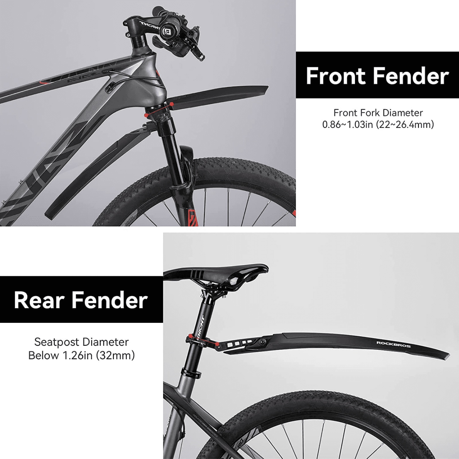 ROCKBROS Fahrrad Schutzblech Set MTB Spritzschutz 26 Zoll Schwarz