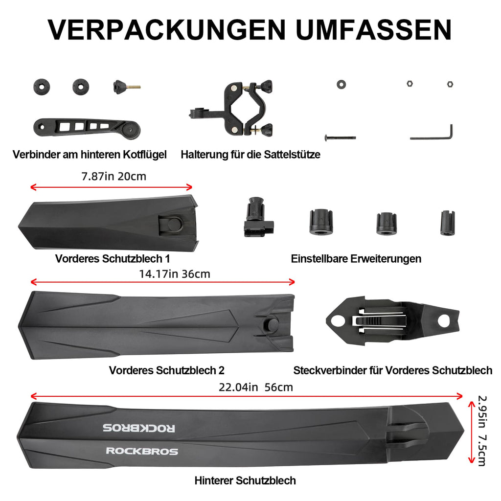 ROCKBROS Fahrrad Schutzblech Set MTB Spritzschutz 26 Zoll Schwarz