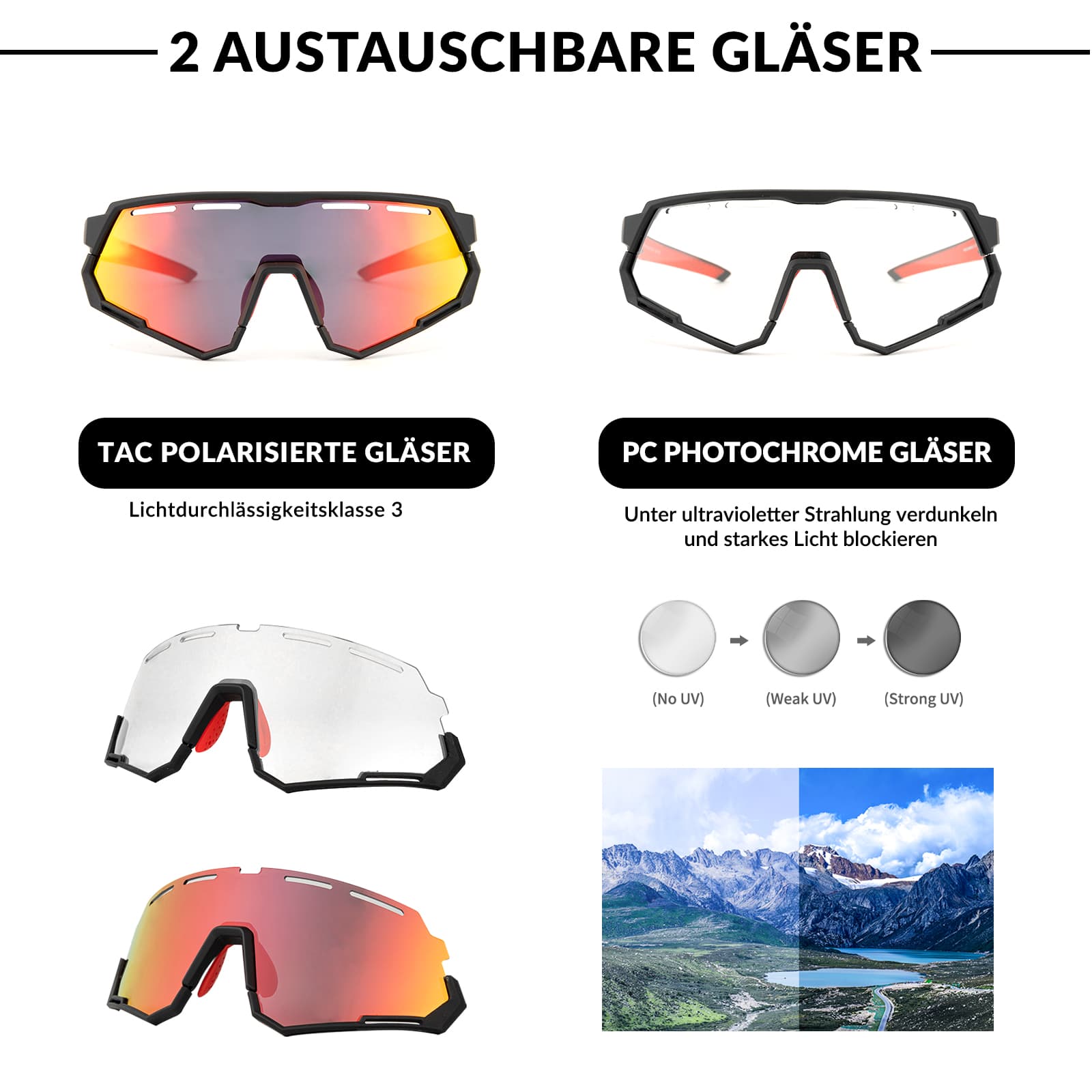 2-in-1 Fahrradbrille: Polarisiert und Selbsttönend