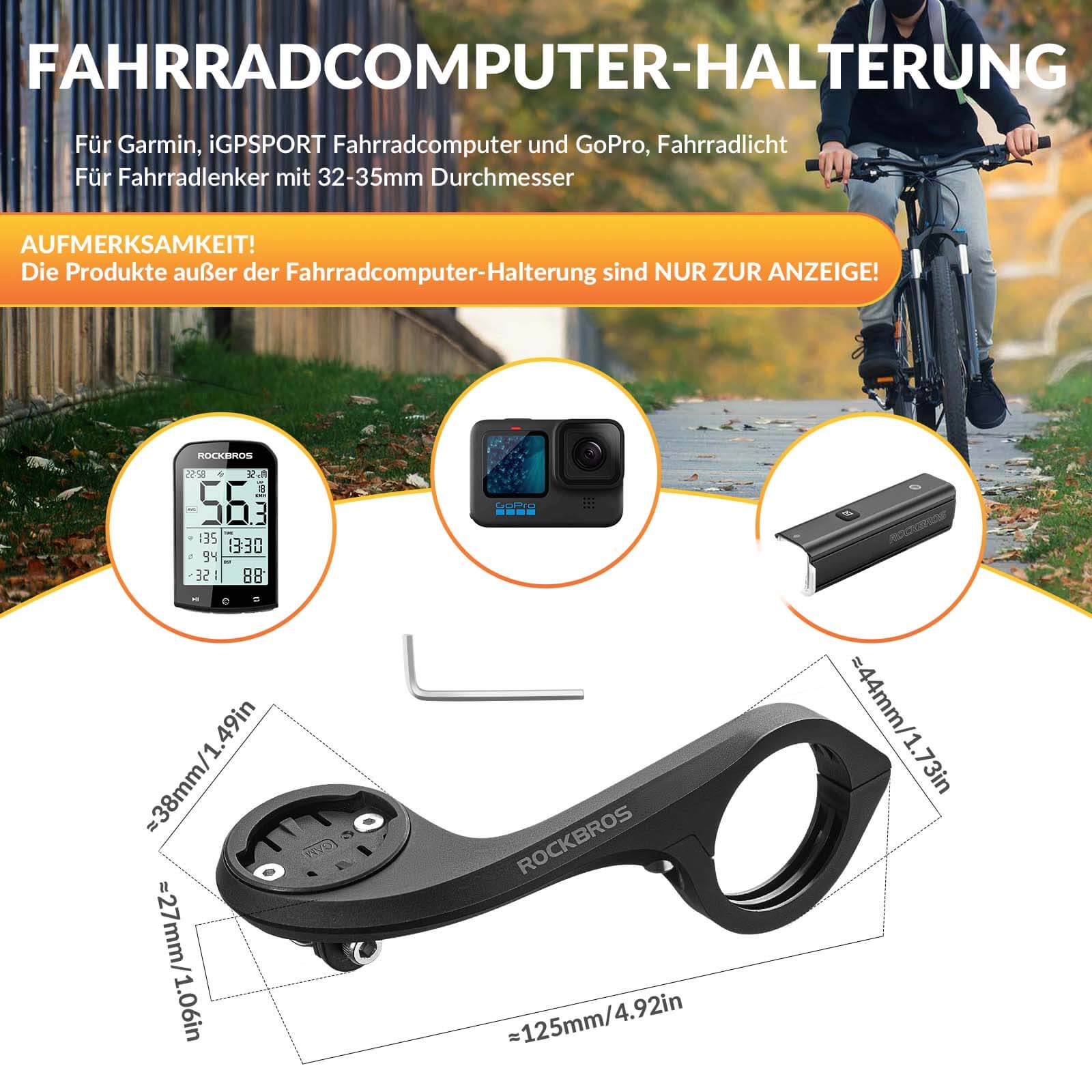 ROCKBROS Fahrradcomputer Halterung Kompatibel mit Garmin/iGPSPORT für Lenker 25.4-31.8mm