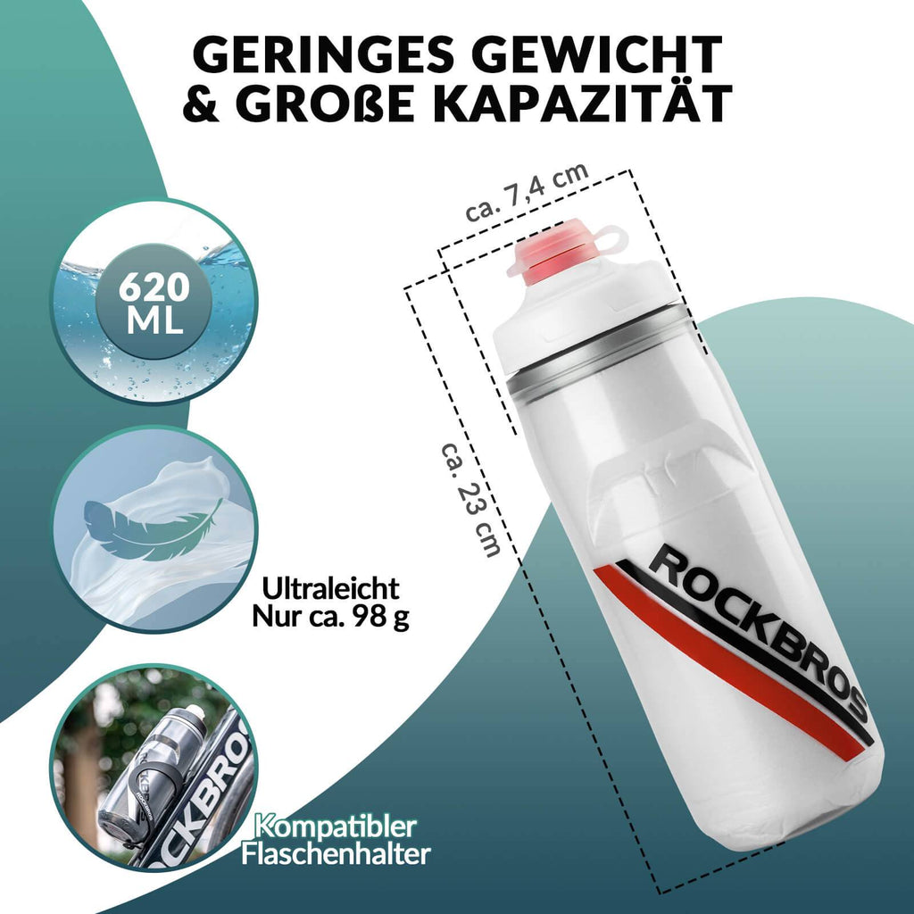 ROCKBROS Fahrradflasche 620 ml Sportflasche mit 5 Stunden Kühlhaltefunktion