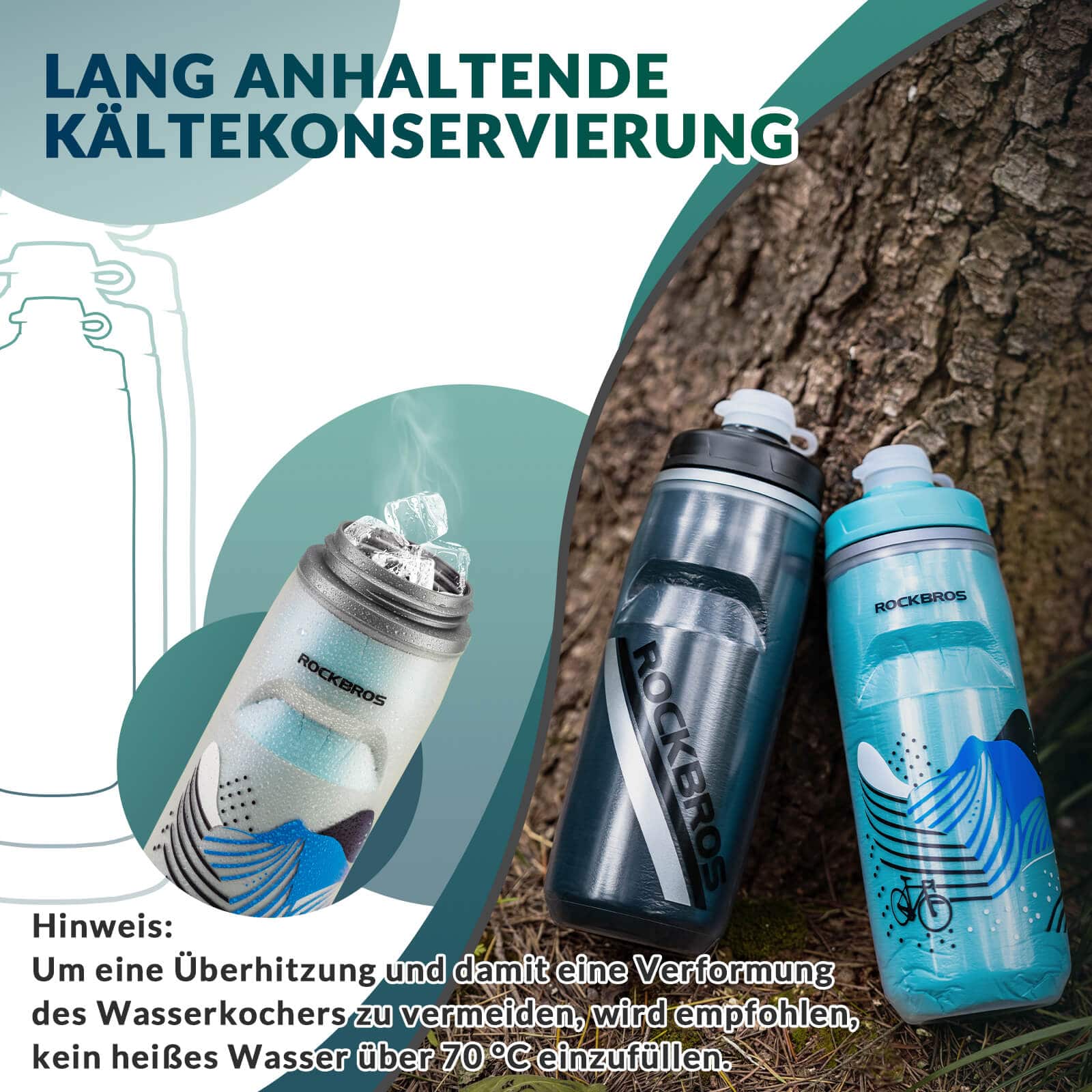 ROCKBROS Fahrradflasche 620 ml Sportflasche mit 5 Stunden Kühlhaltefunktion
