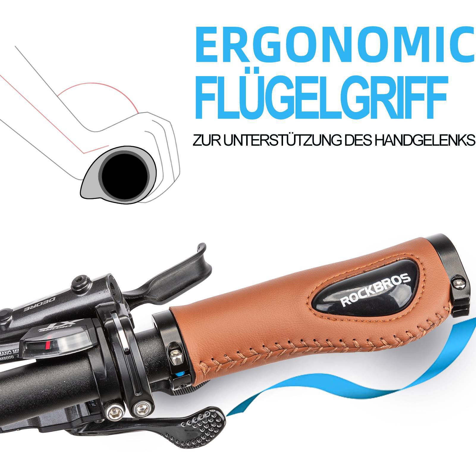 ROCKBROS Fahrradgriffe Ledergriffe für Lenker mit 22,2 mm Durchmesser