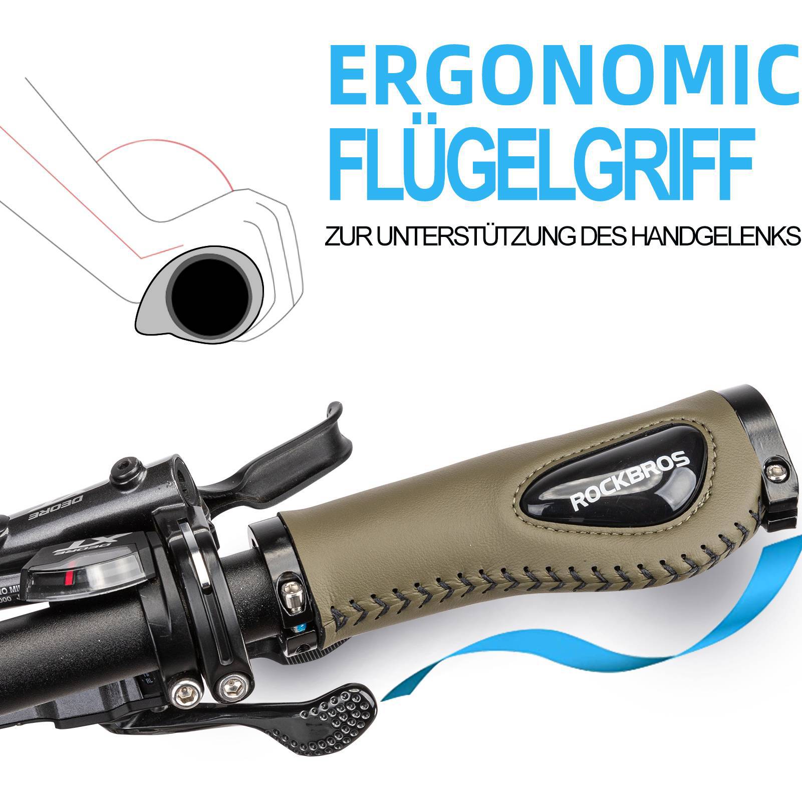ROCKBROS Fahrradgriffe Ledergriffe für Lenker mit 22,2 mm Durchmesser
