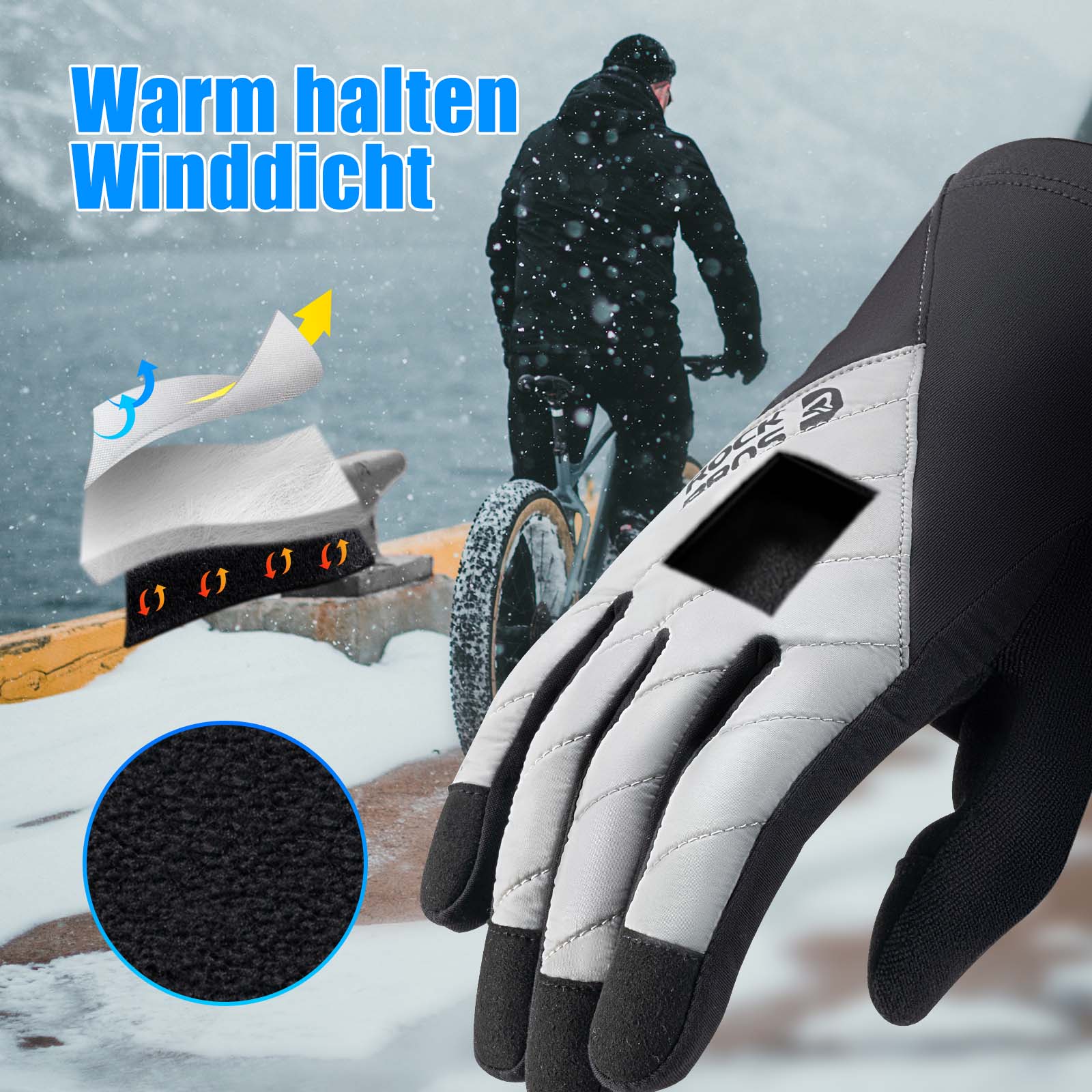ROCKBROS Fahrradhandschuhe Winter/Herbst Vollfinger Thermo Sport Unisex