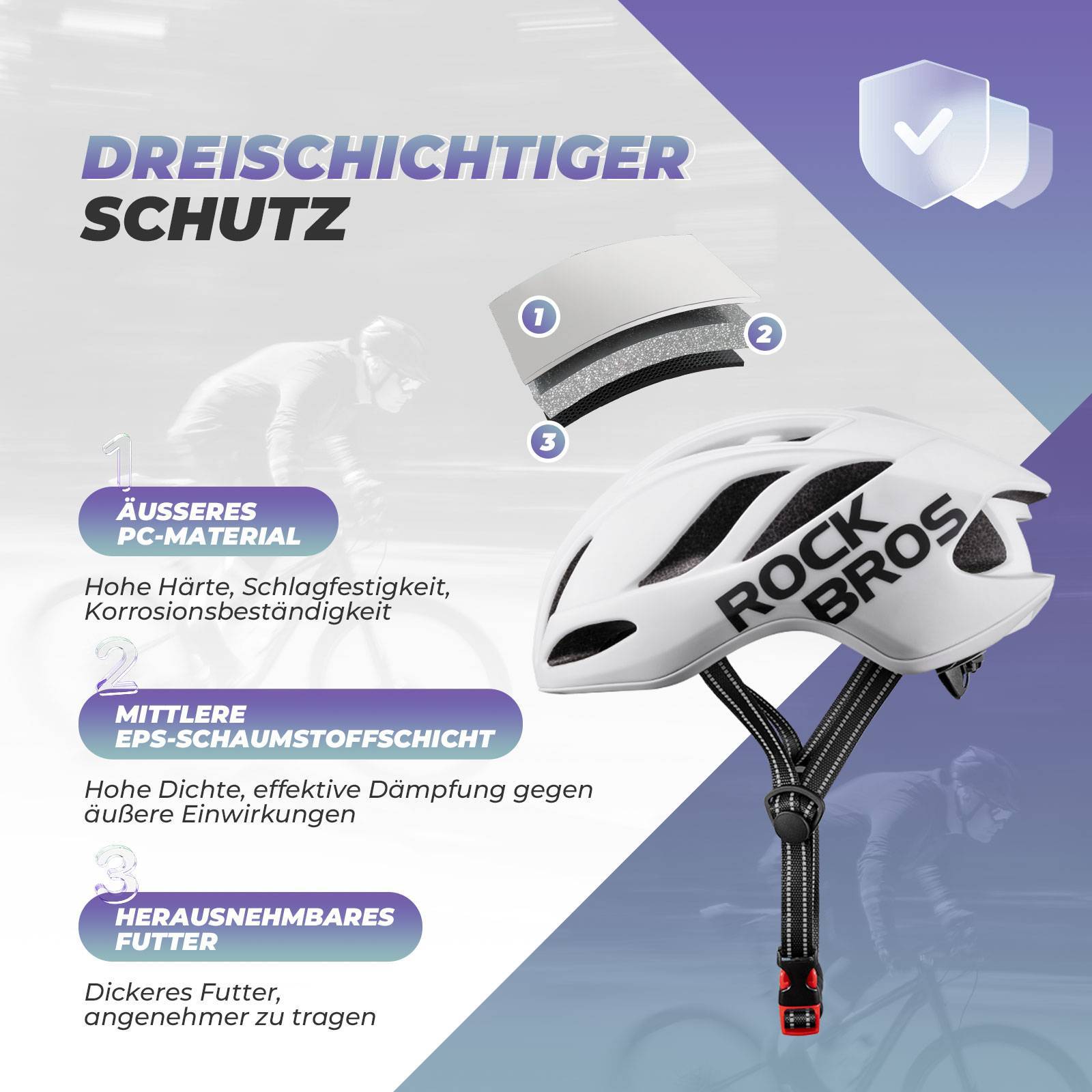 ROCKBROS Fahrradhelm 58-62cm Einstellbare Cityhelm Belüftung Unisex