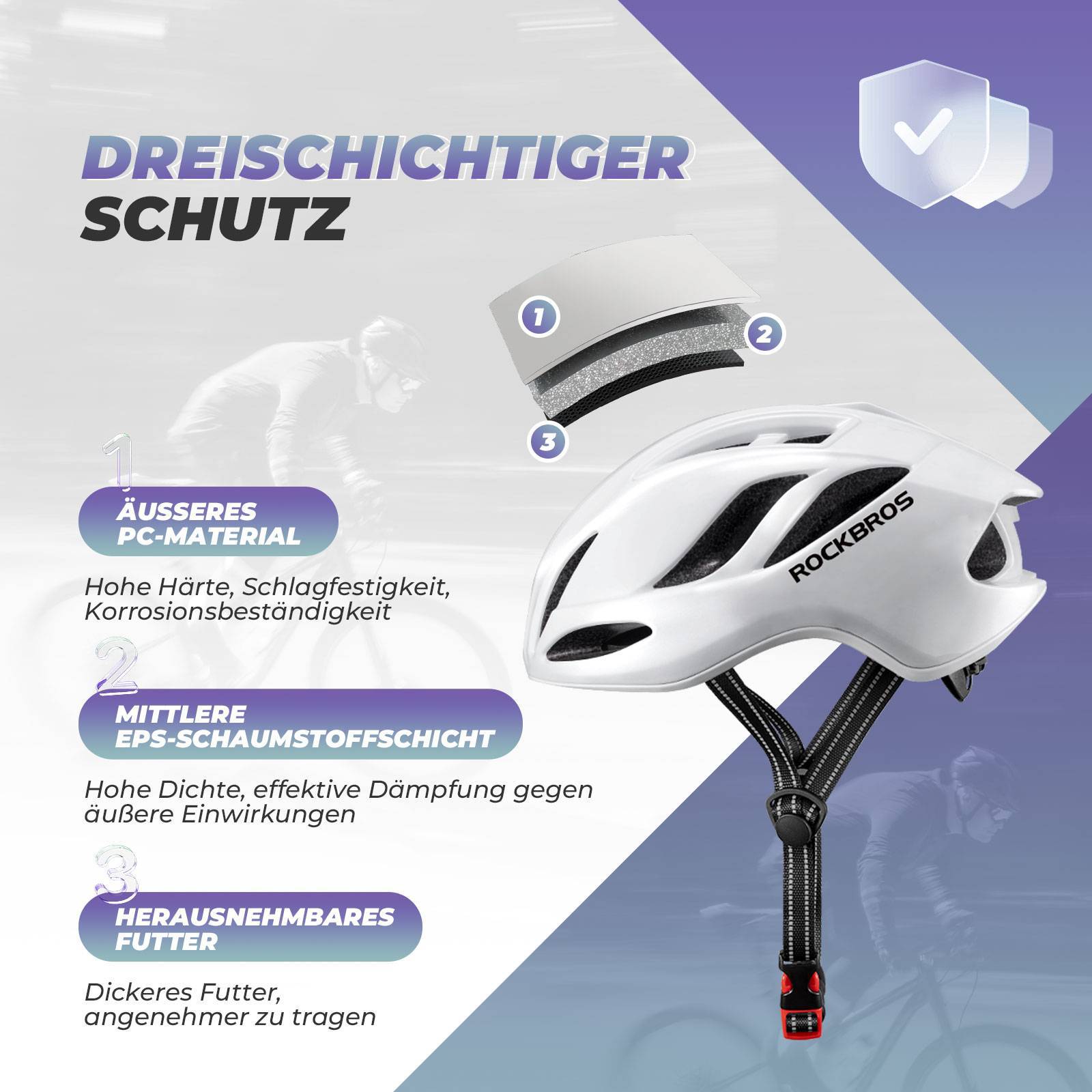 ROCKBROS Fahrradhelm 58-62cm Einstellbare Cityhelm Belüftung Unisex