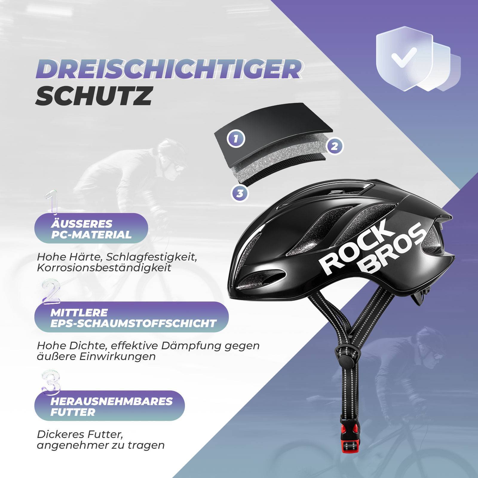 ROCKBROS Fahrradhelm 58-62cm Einstellbare Cityhelm Belüftung Unisex