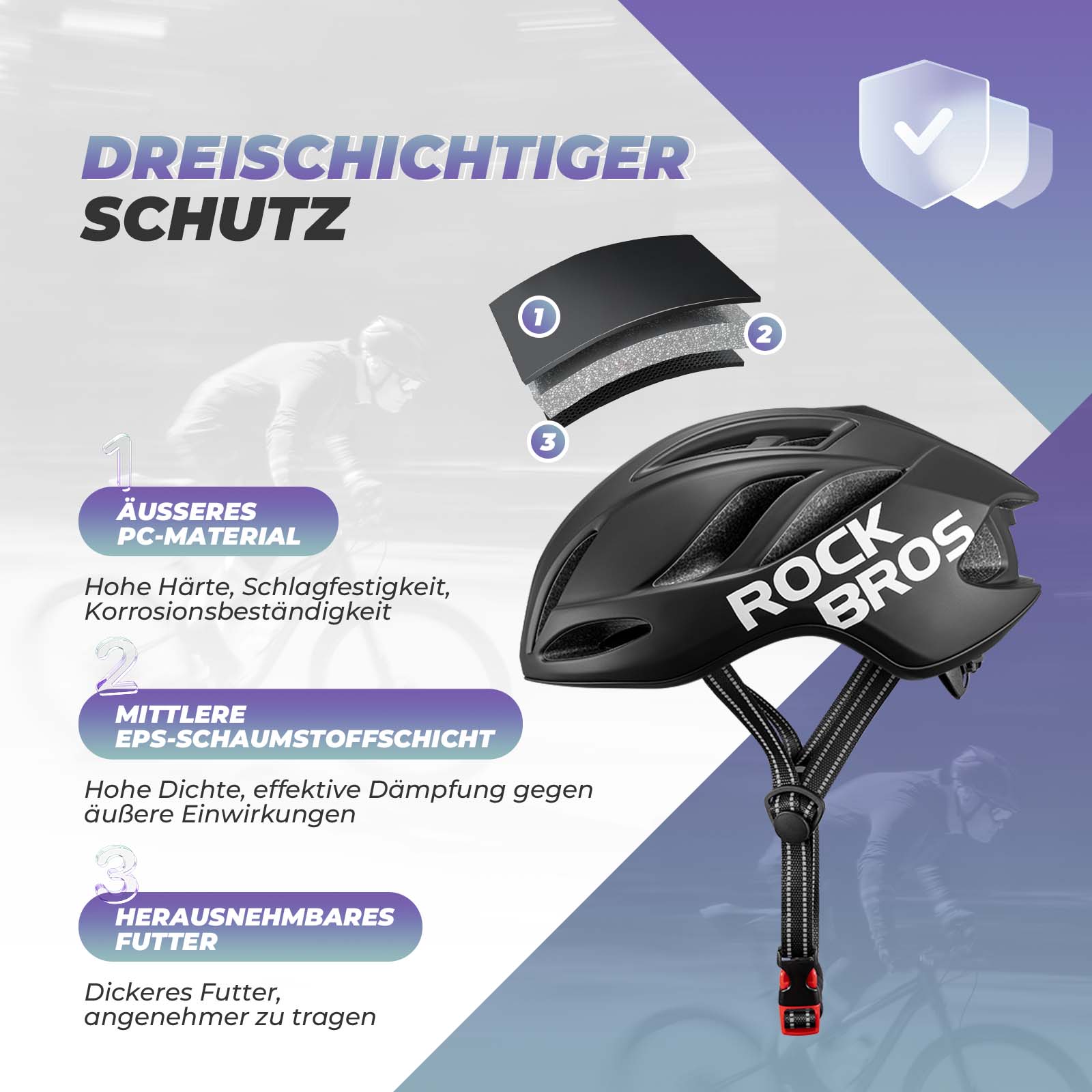 ROCKBROS Fahrradhelm 58-62cm Einstellbare Cityhelm Belüftung Unisex