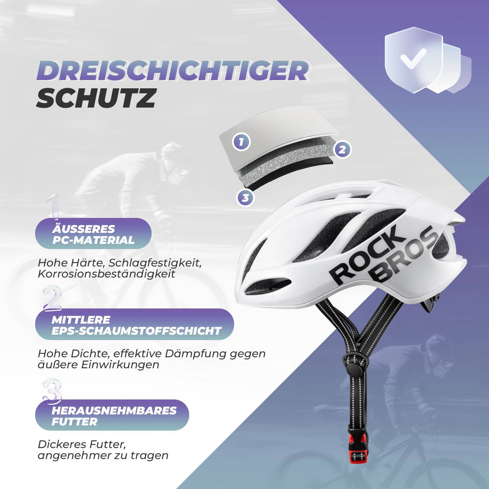 ROCKBROS Fahrradhelm 58-62cm Einstellbare Cityhelm Belüftung Unisex