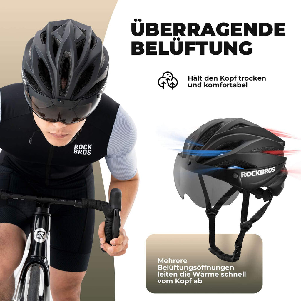 ROCKBROS Fahrradhelm Magnetischer Abnehmbarer MTB Helm mit Visier