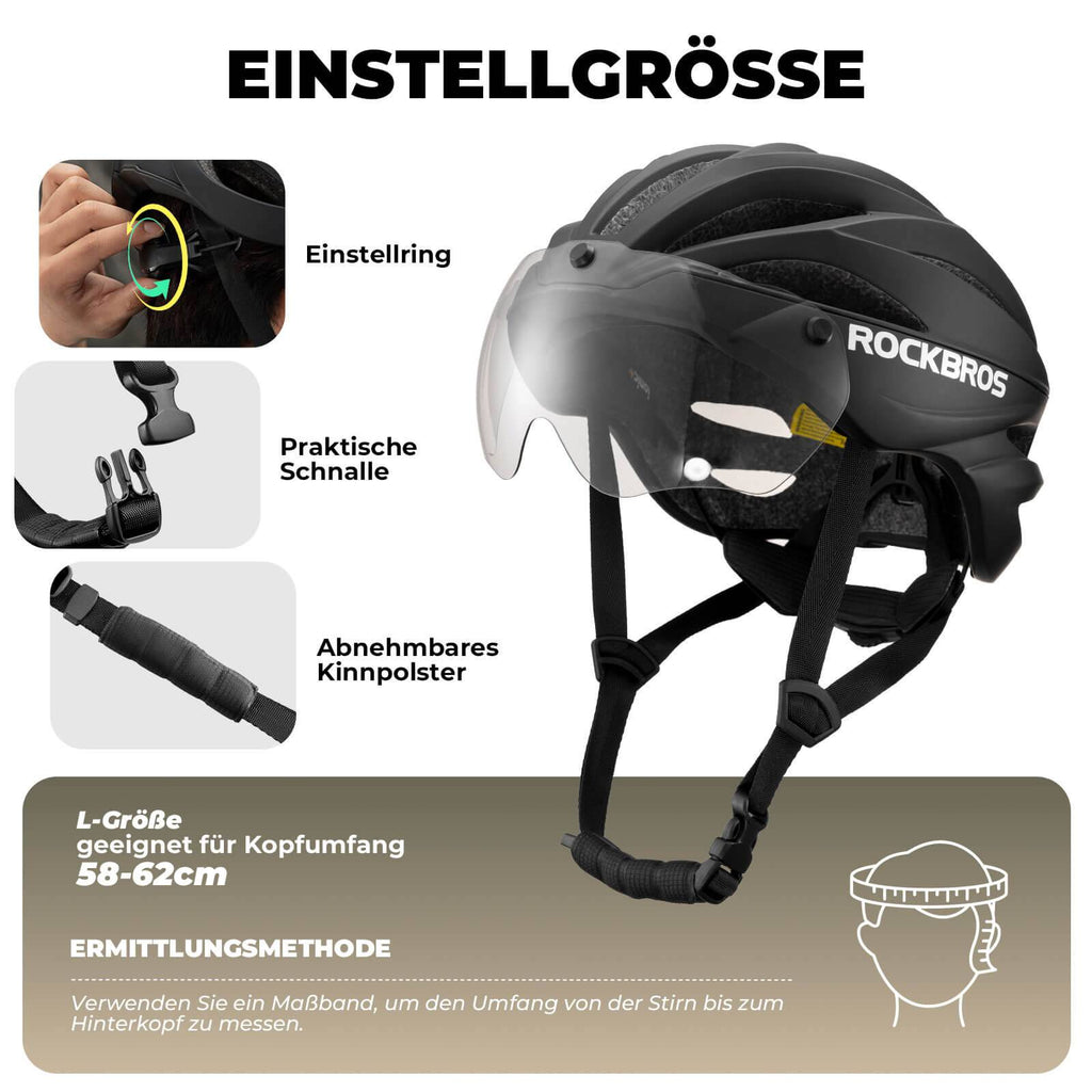 ROCKBROS Fahrradhelm Magnetischer Abnehmbarer MTB Helm mit Visier