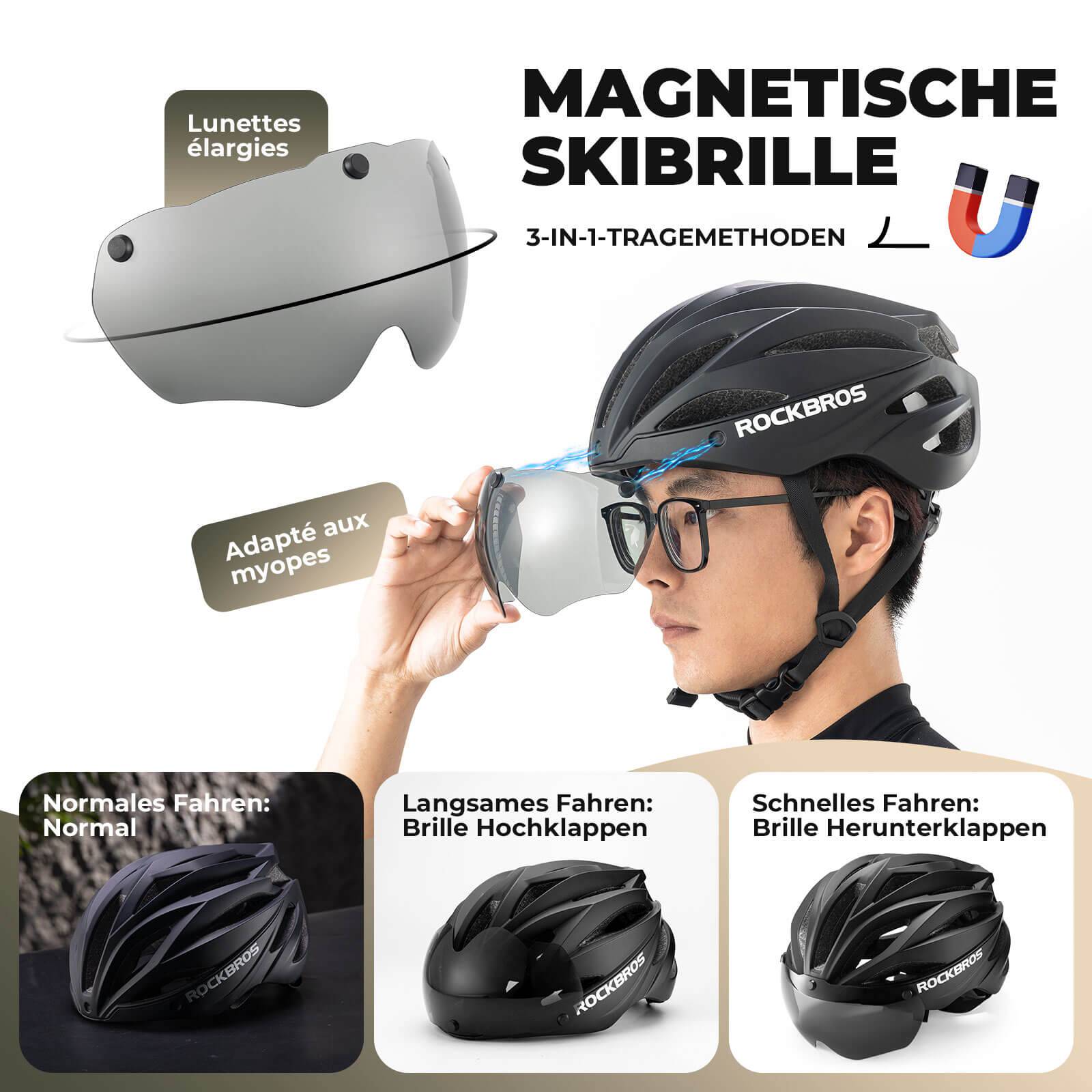ROCKBROS Fahrradhelm Magnetischer Abnehmbarer MTB Helm mit Visier