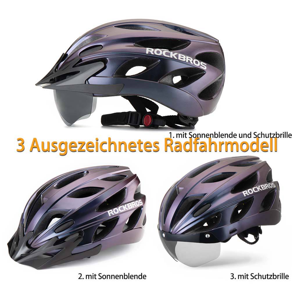 ROCKBROS Fahrradhelm mit integrierter abnehmbarer Magnetbrillen & Visier