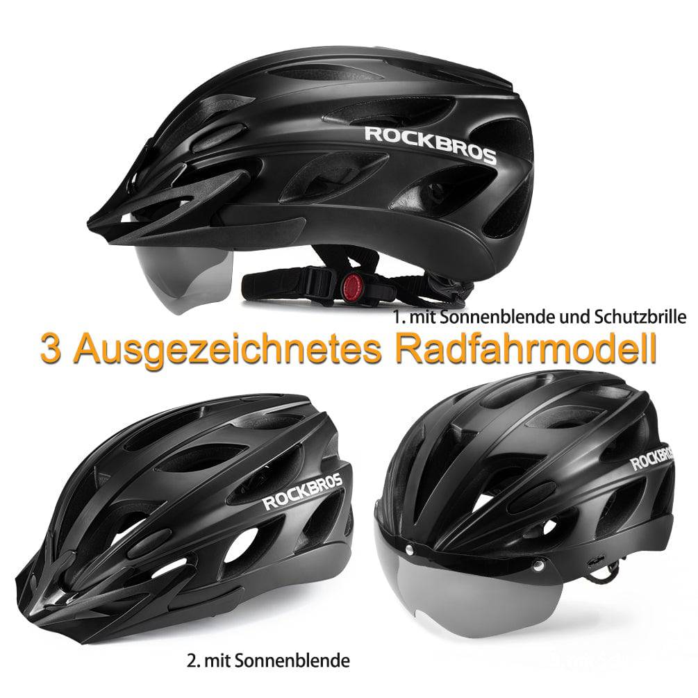 ROCKBROS Fahrradhelm mit integrierter abnehmbarer Magnetbrillen & Visier