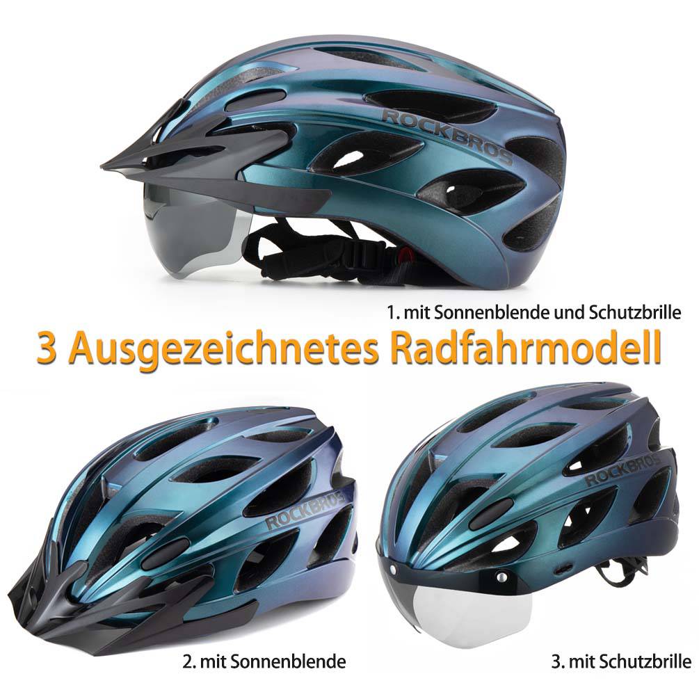 ROCKBROS Fahrradhelm mit integrierter abnehmbarer Magnetbrillen & Visier