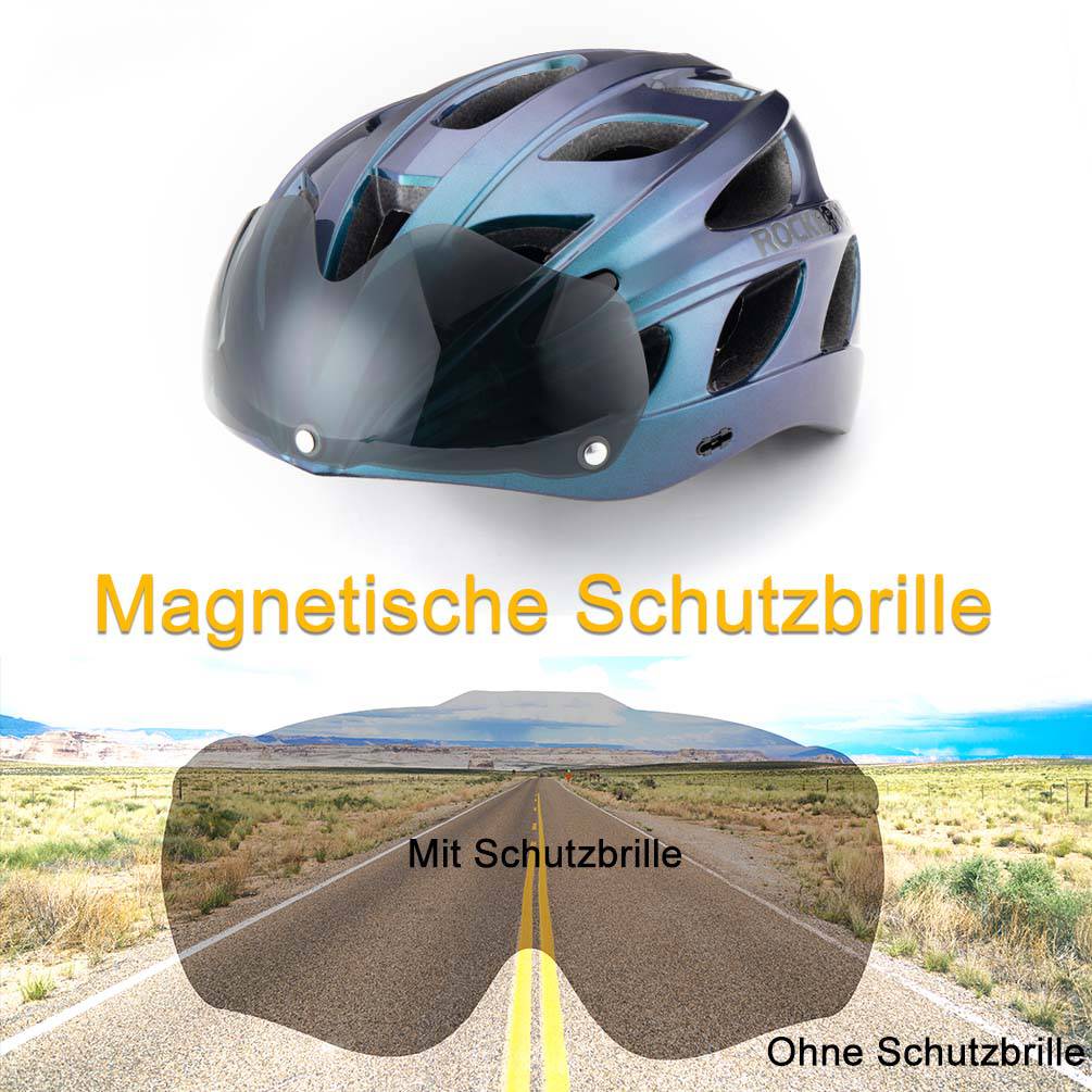 ROCKBROS Fahrradhelm mit integrierter abnehmbarer Magnetbrillen & Visier
