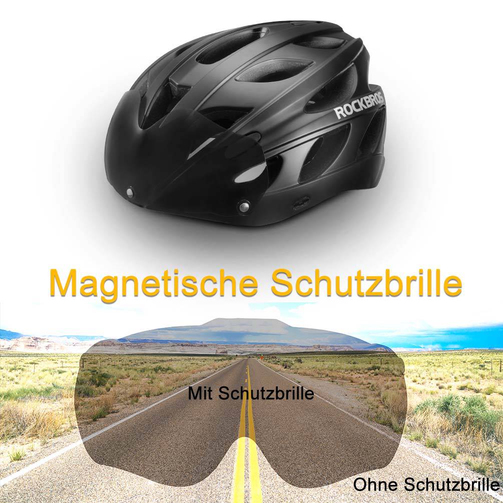 ROCKBROS Fahrradhelm mit integrierter abnehmbarer Magnetbrillen & Visier