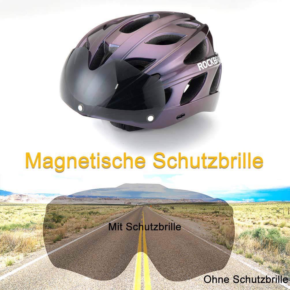 ROCKBROS Fahrradhelm mit integrierter abnehmbarer Magnetbrillen & Visier