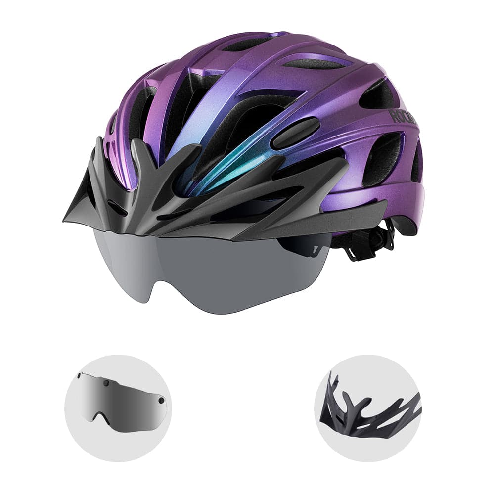 ROCKBROS Fahrradhelm mit integrierter abnehmbarer Magnetbrillen & Visier