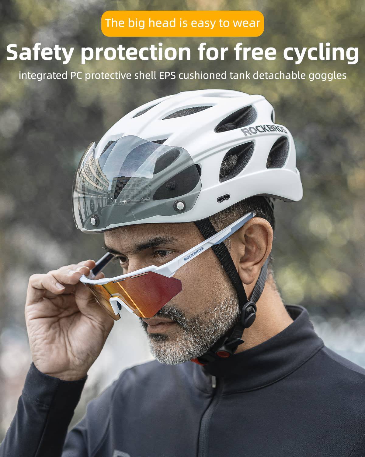 ROCKBROS Fahrradhelm mit integrierter abnehmbarer Magnetbrillen & Visier