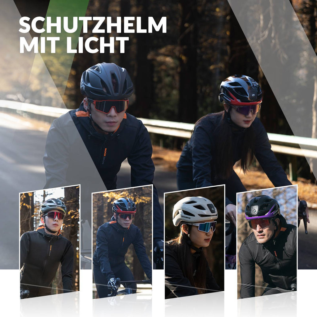 ROCKBROS Fahrradhelm mit Licht, mit USB 1800 mAh Atmungsaktiv 58-60 cm