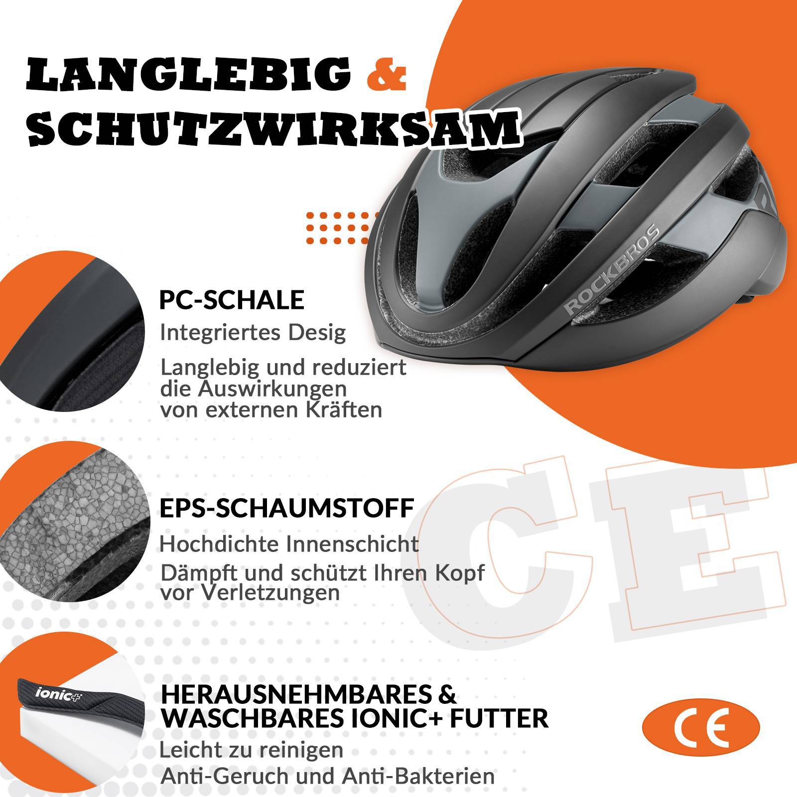 ROCKBROS Fahrradhelm Sport Mountainbike Schutzhelm Atmungsaktiv 54-58cm
