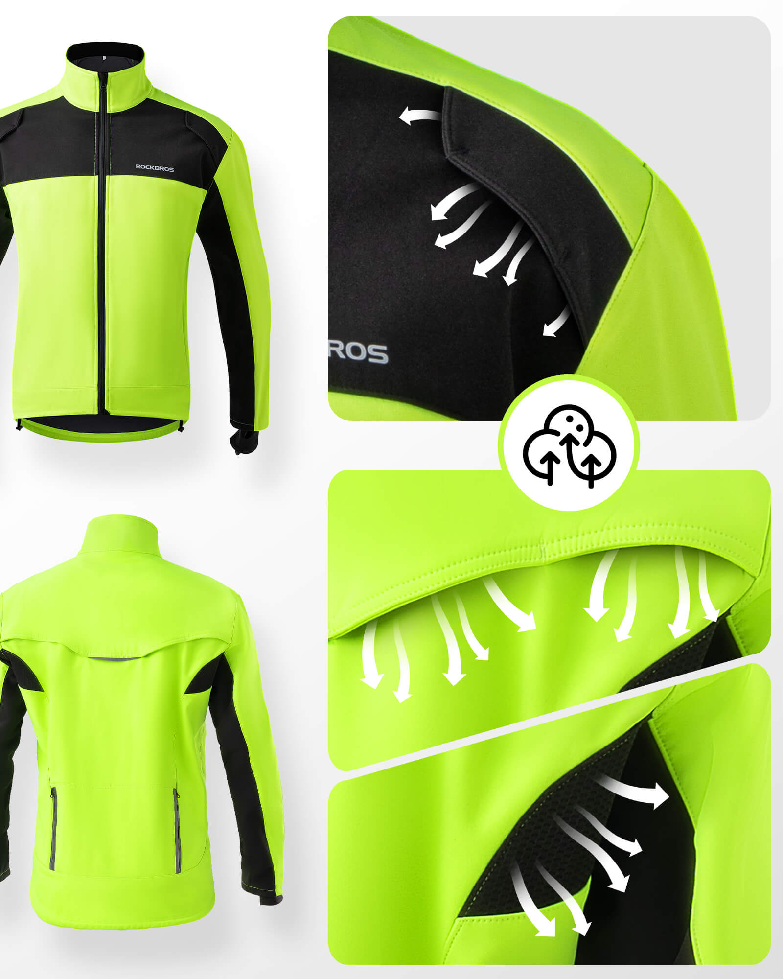 ROCKBROS Fahrradjacke Winter Herren Radjacke Leuchtendes Grün